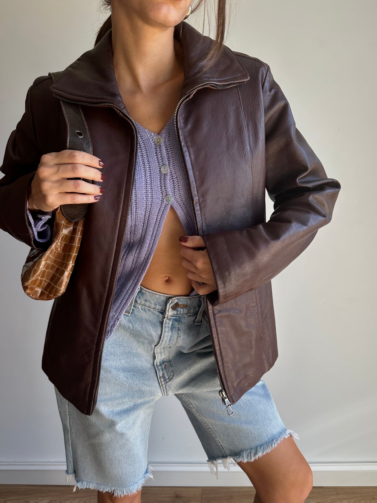 Choco leather biker jacket