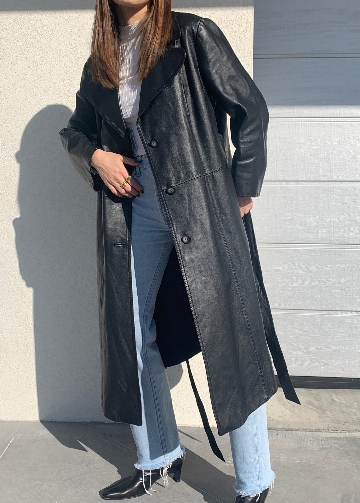 Genuine leather trench coat