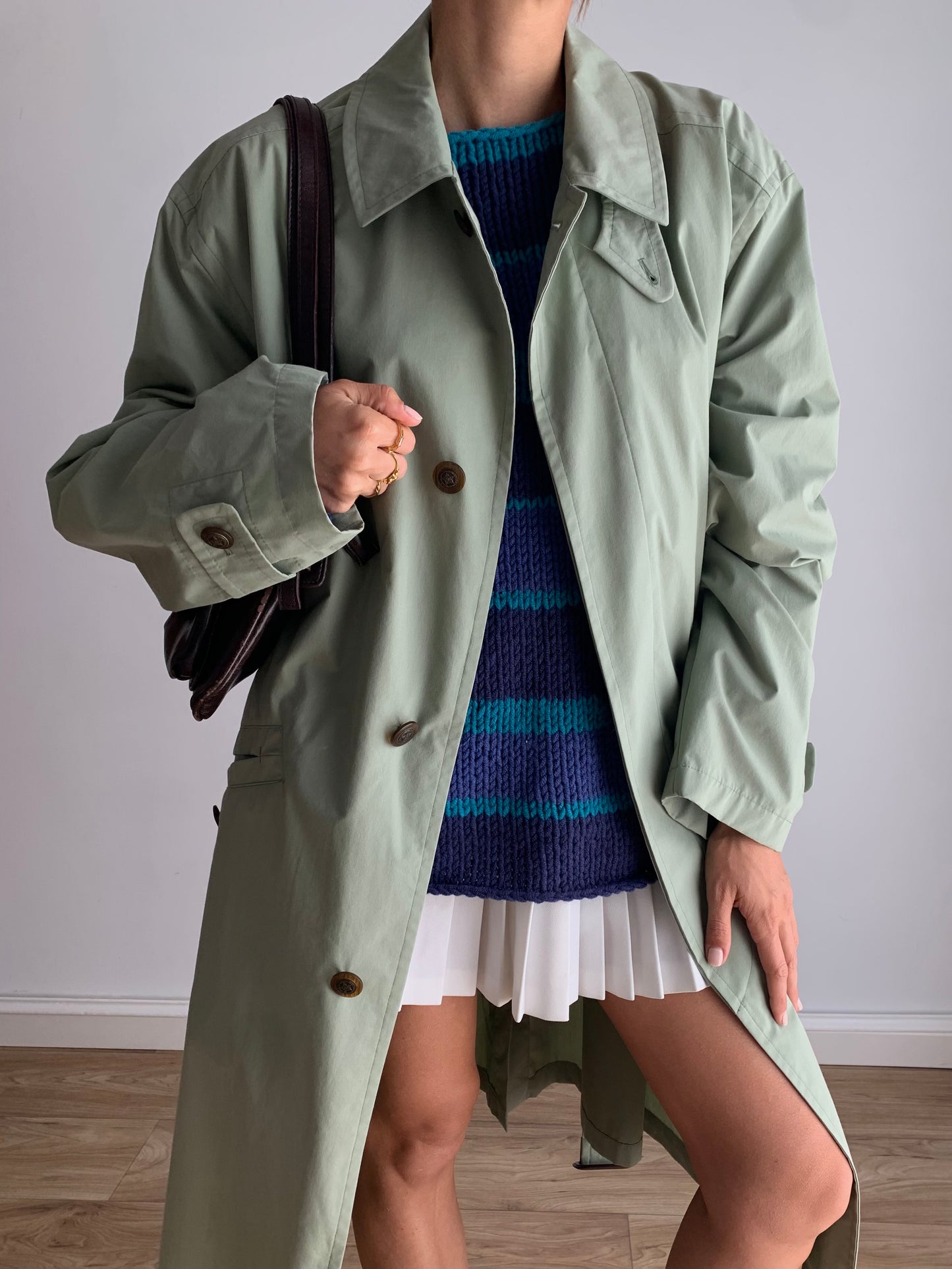 Mint green trench coat