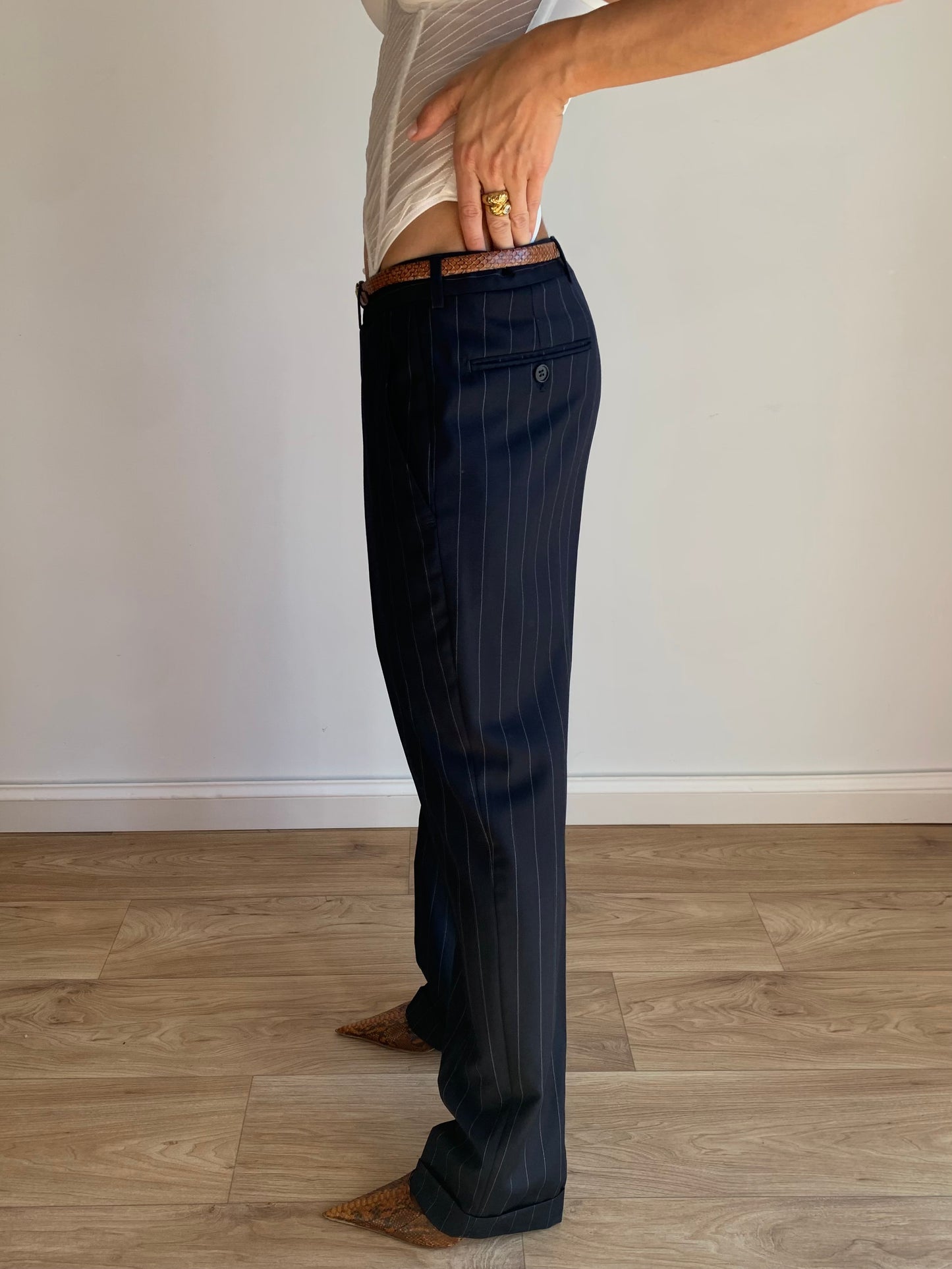 Gessato navy suit