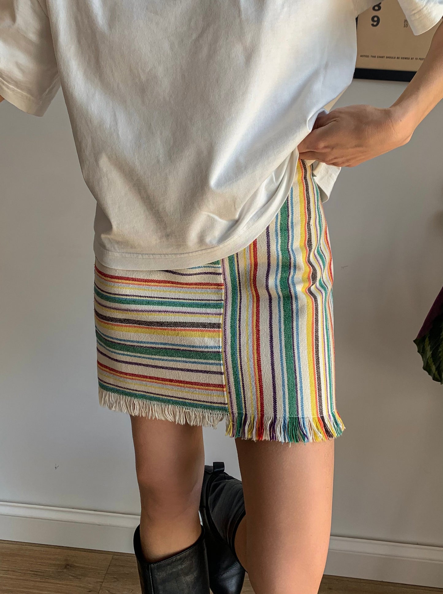 Striped + fringes mini skirt