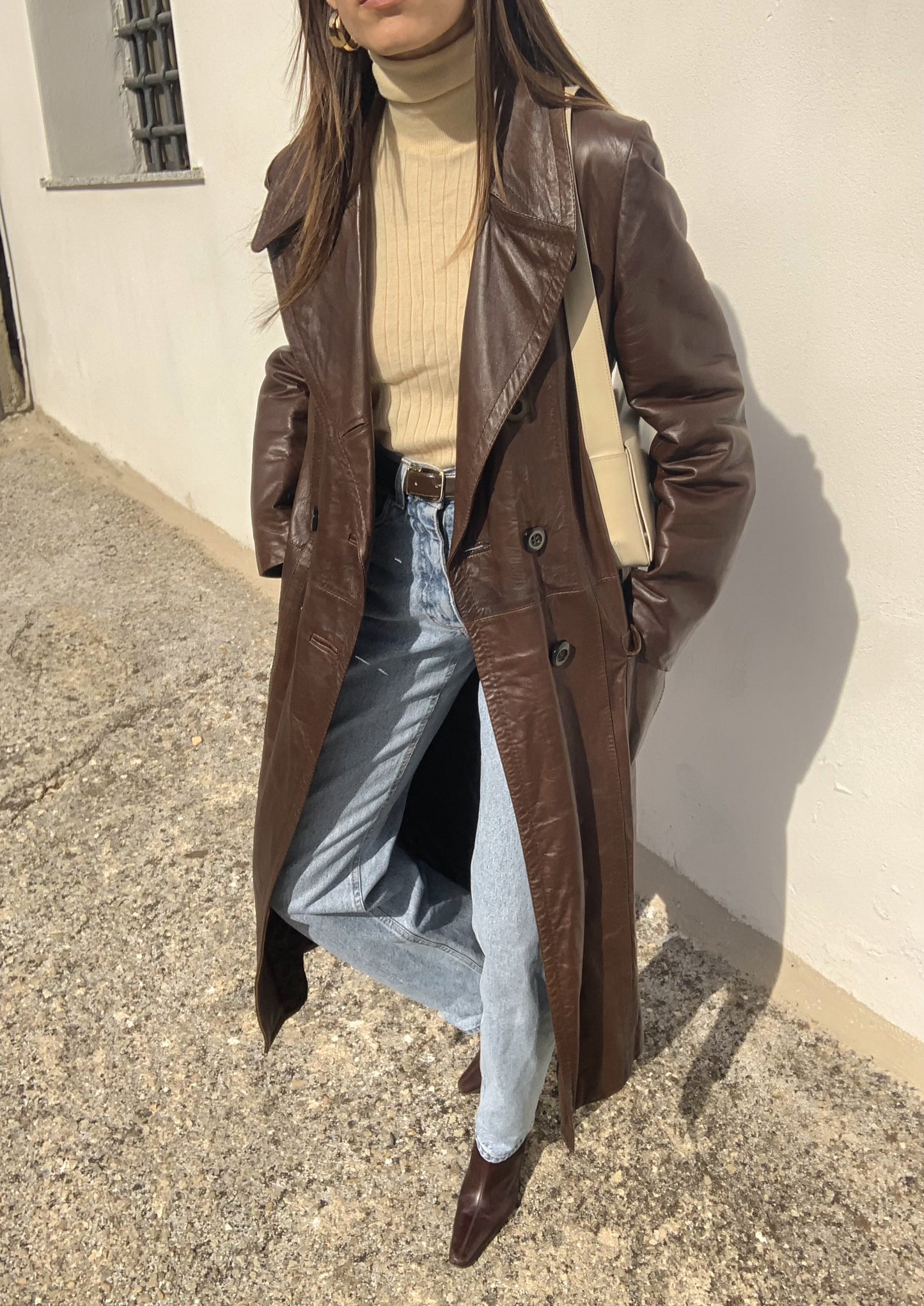 Vintage double-breasted leather trench coat