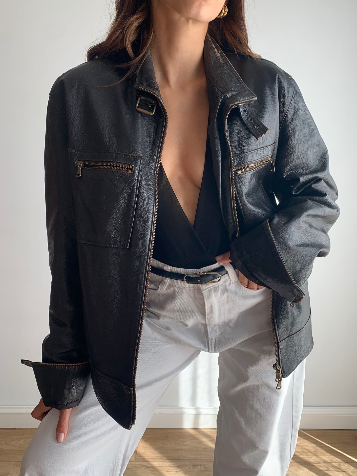 Distressed leather jacket