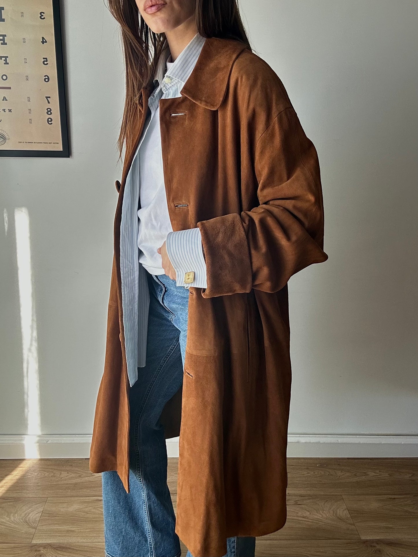 Suede maxi coat