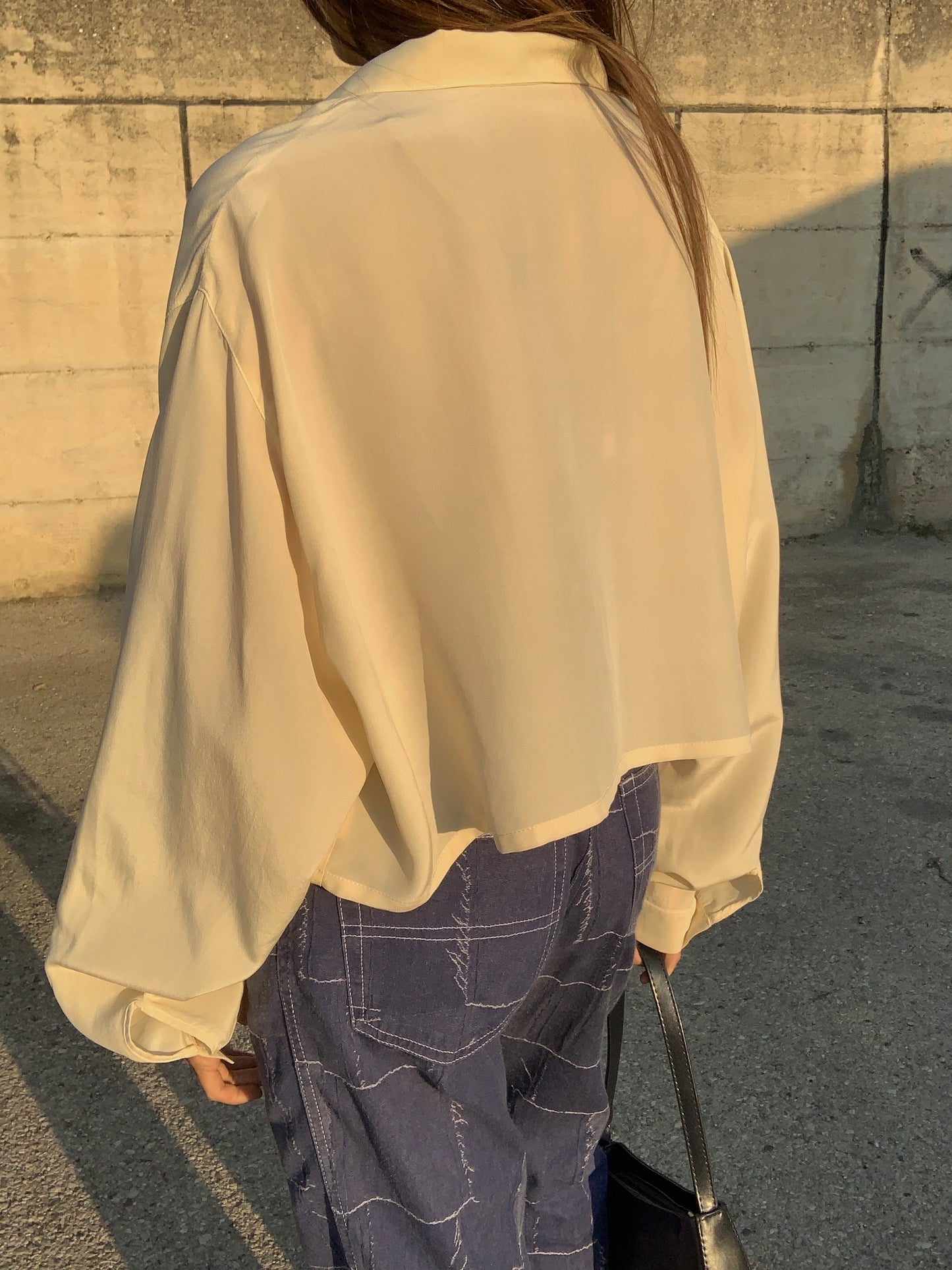 Cropped pure silk shirt