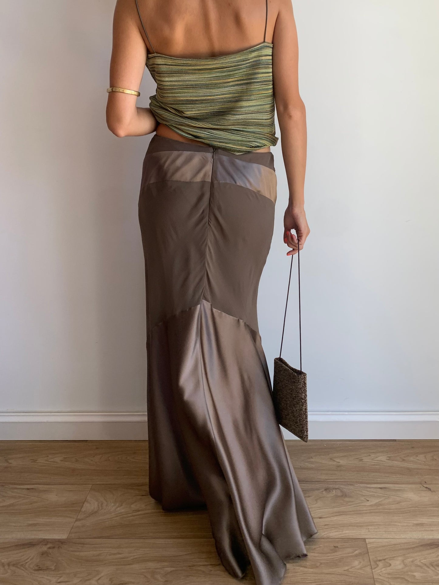Taupe pure silk skirt