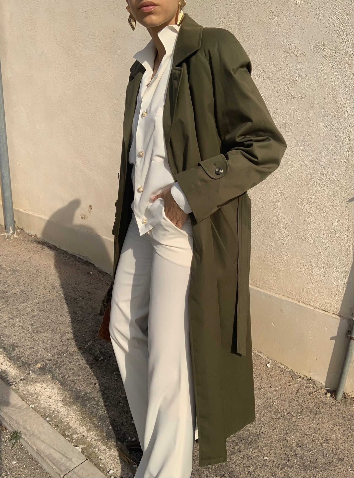 Vintage olive teddy trench coat
