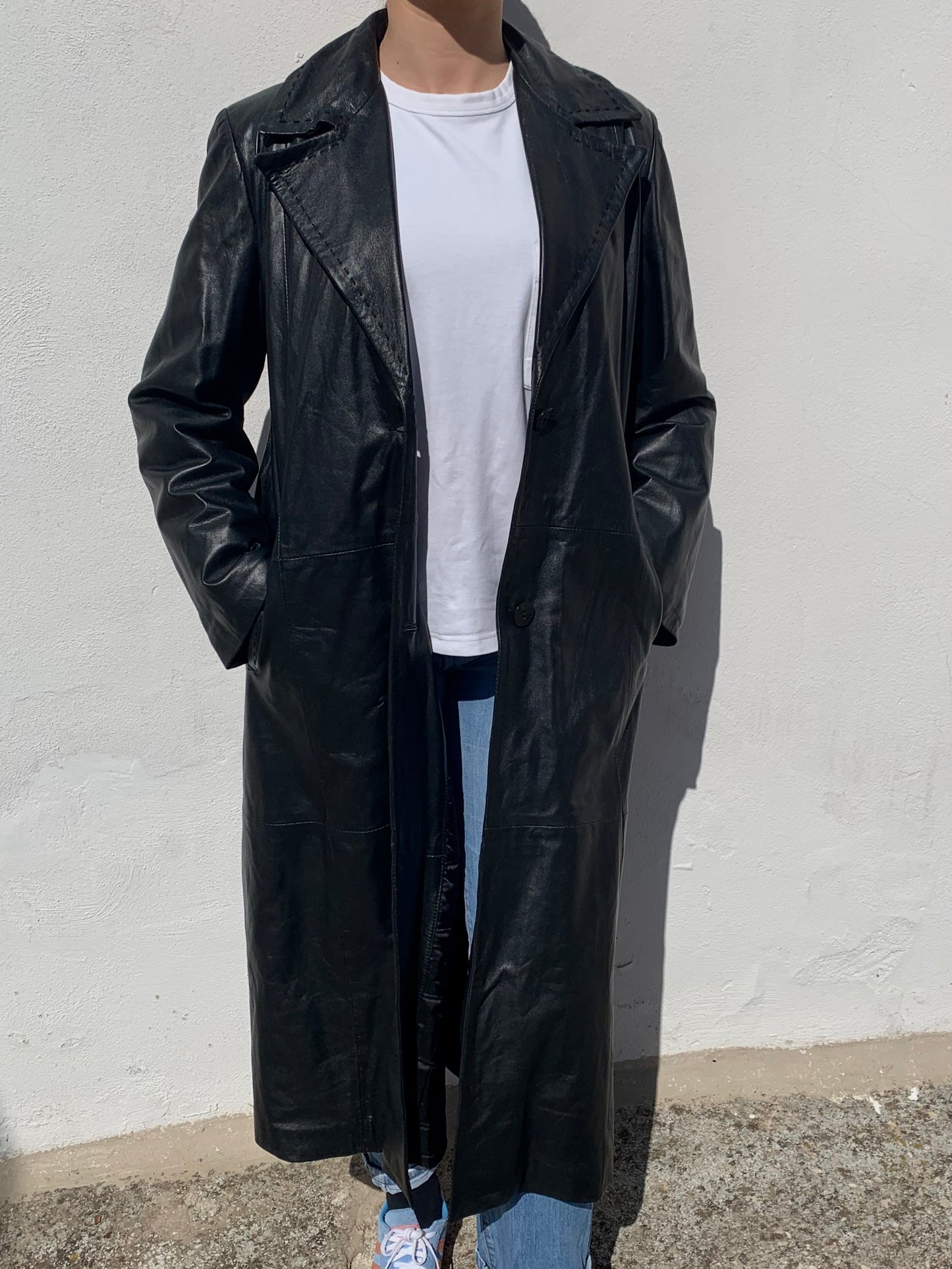 Vintage x-long leather trench coat