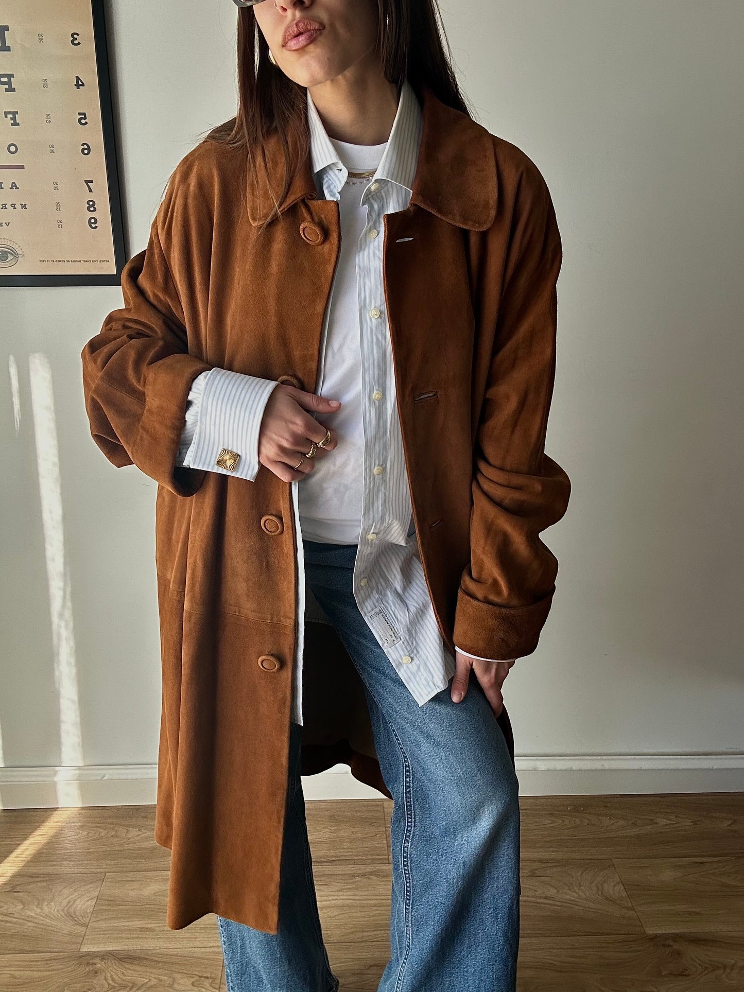 Suede maxi coat