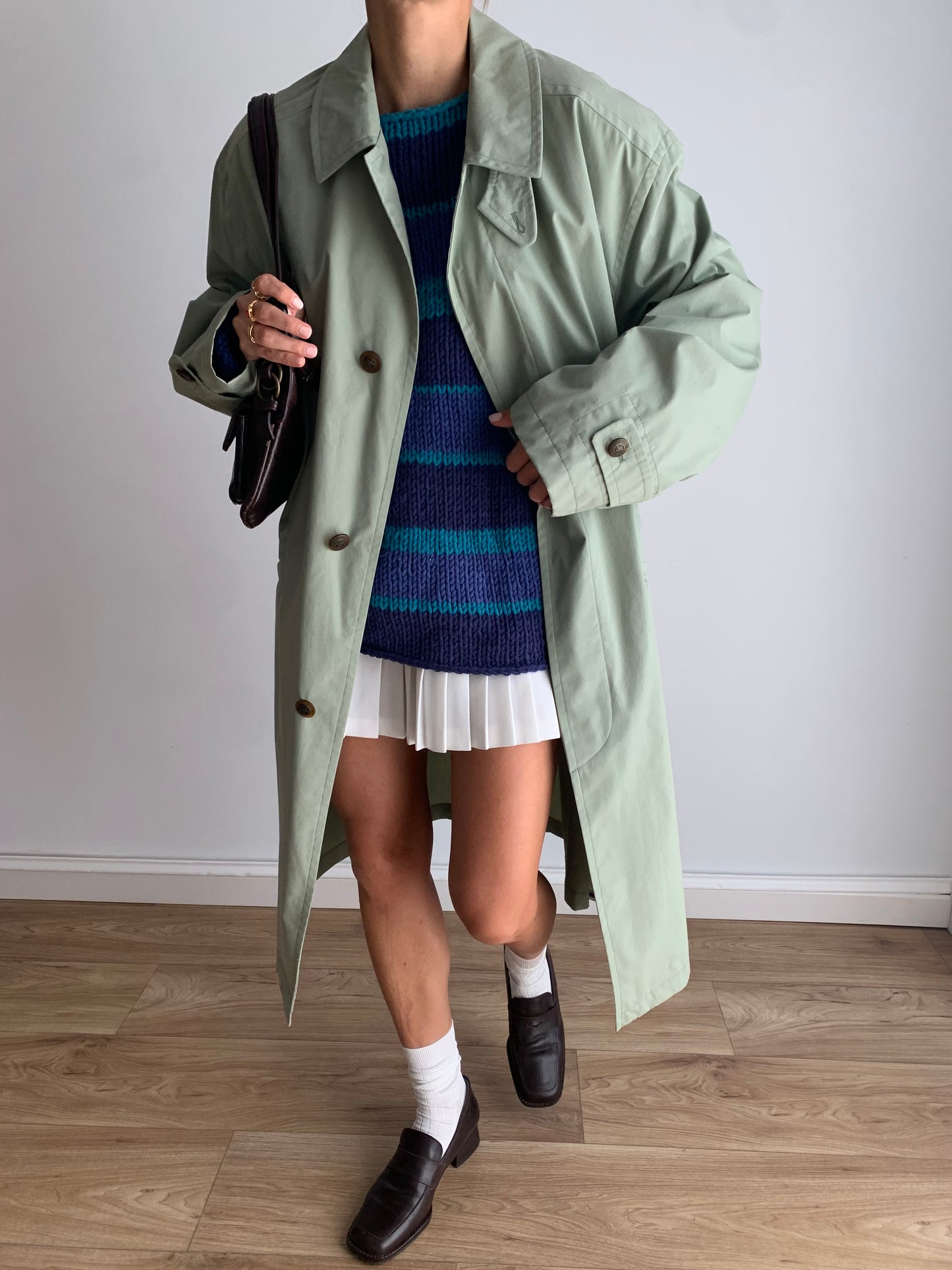 Mint green trench coat