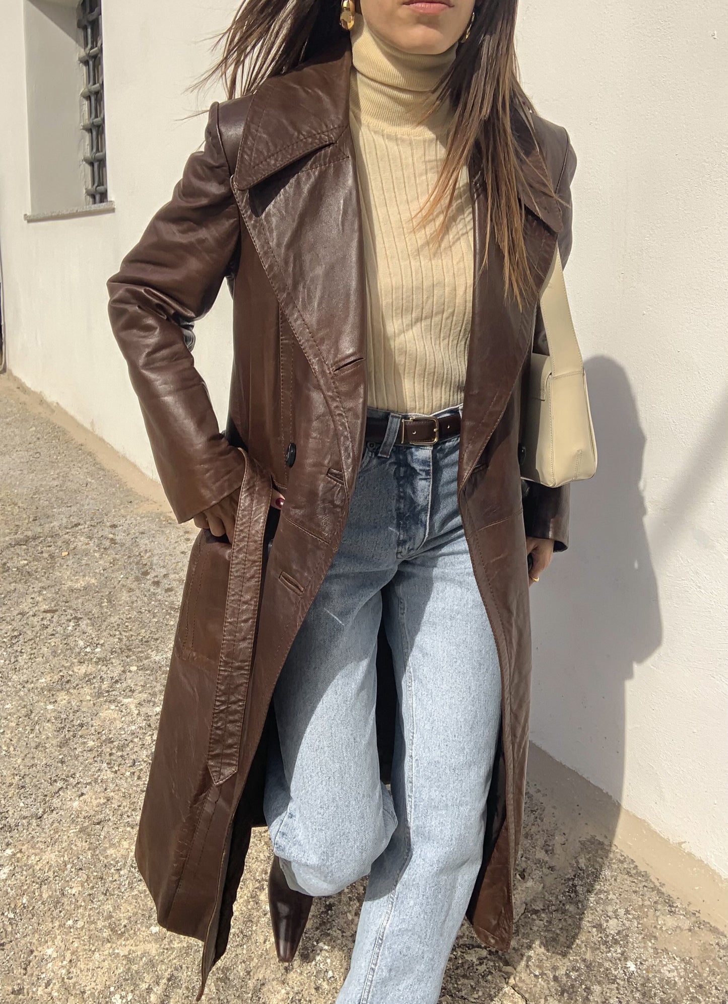 Vintage double-breasted leather trench coat