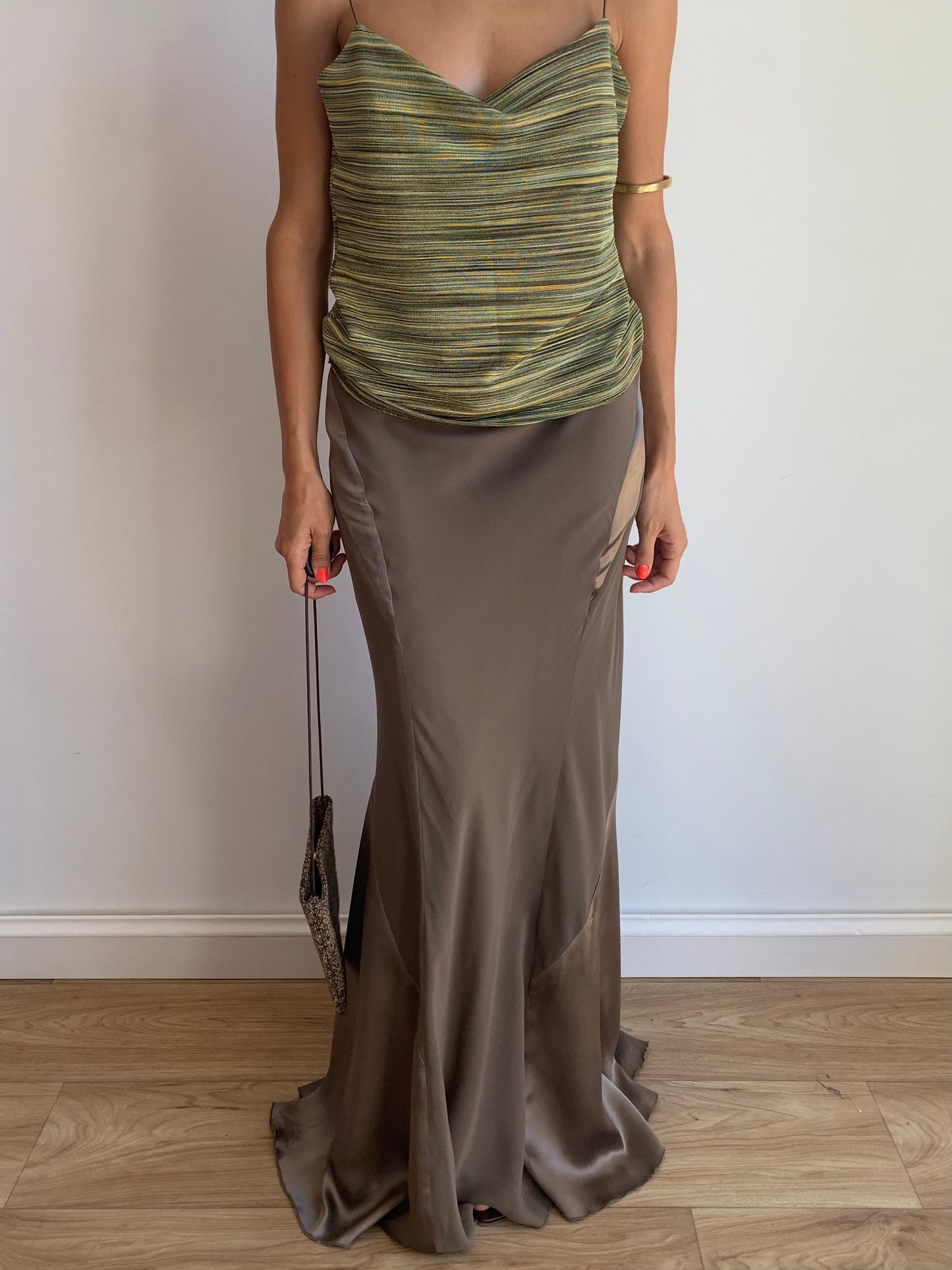 Taupe pure silk skirt
