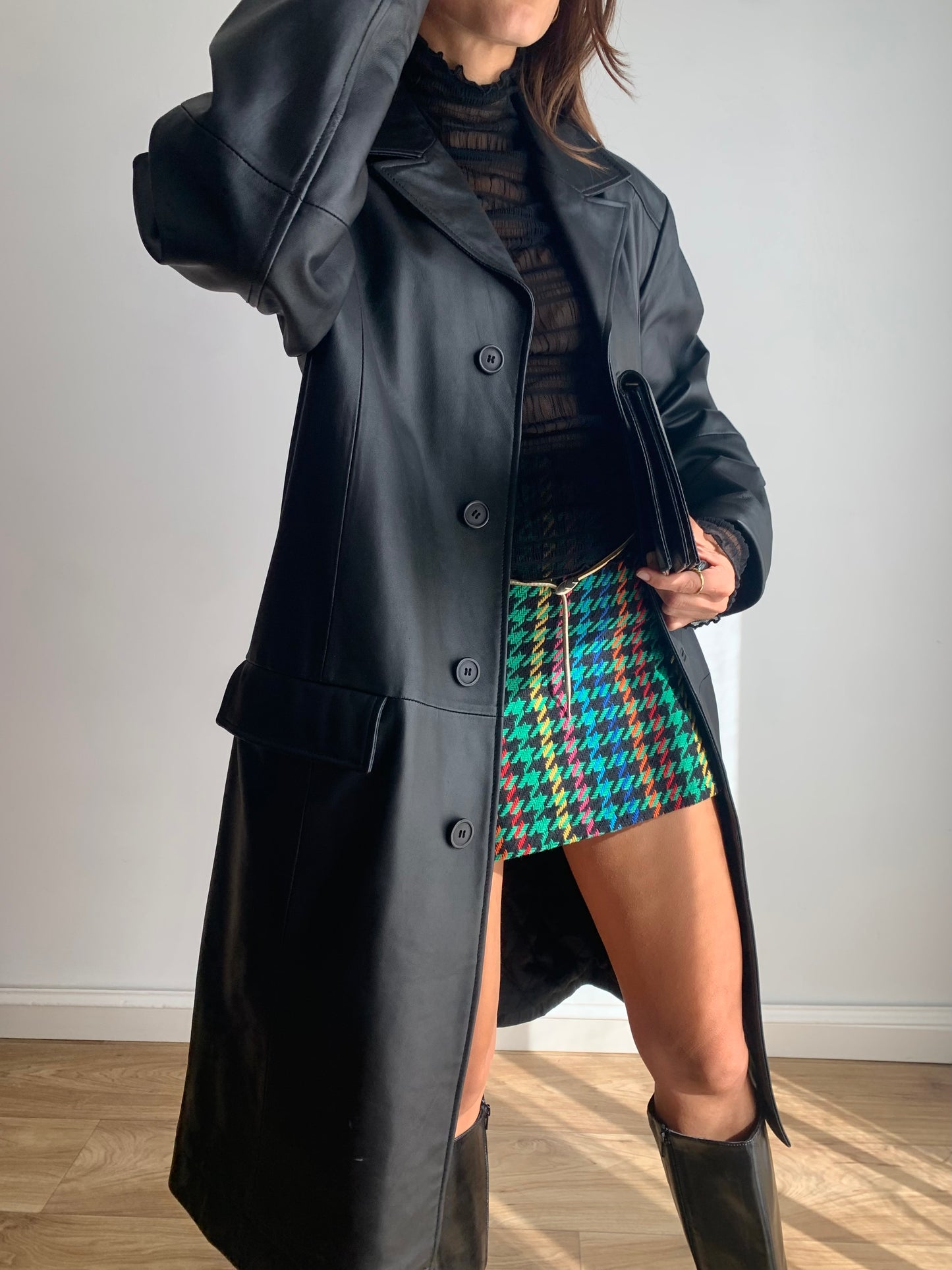 Leather trench coat