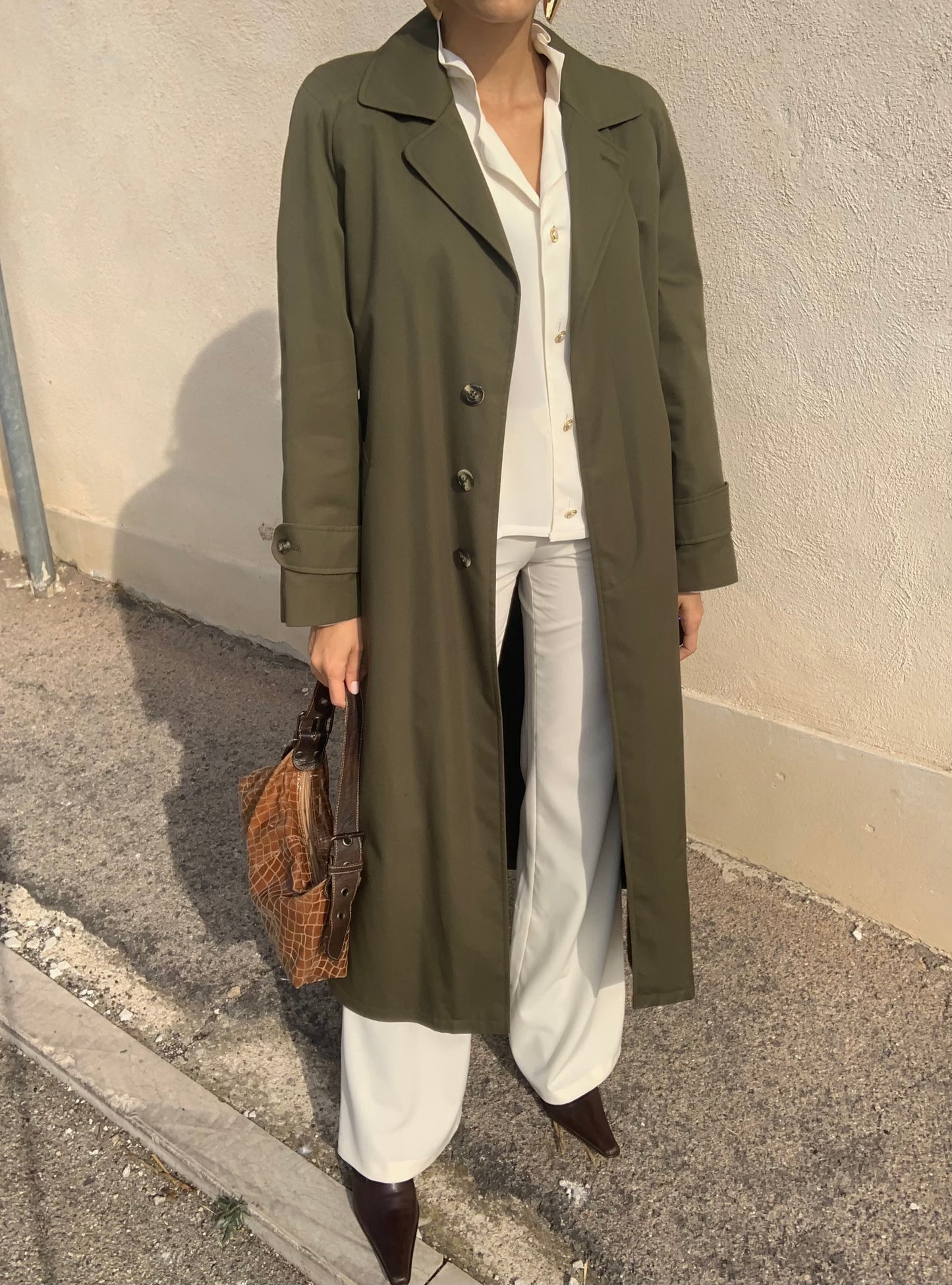 Vintage olive teddy trench coat