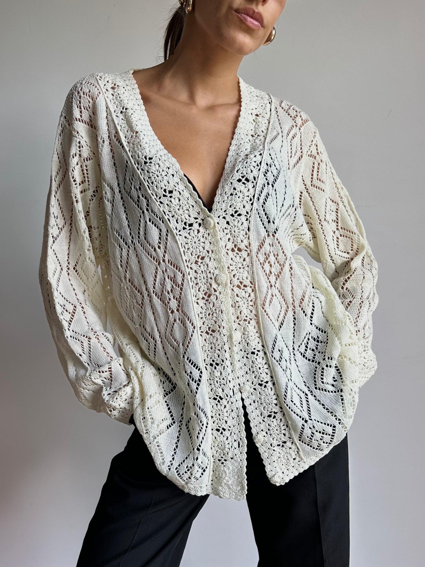 V-neck crochet cardigan