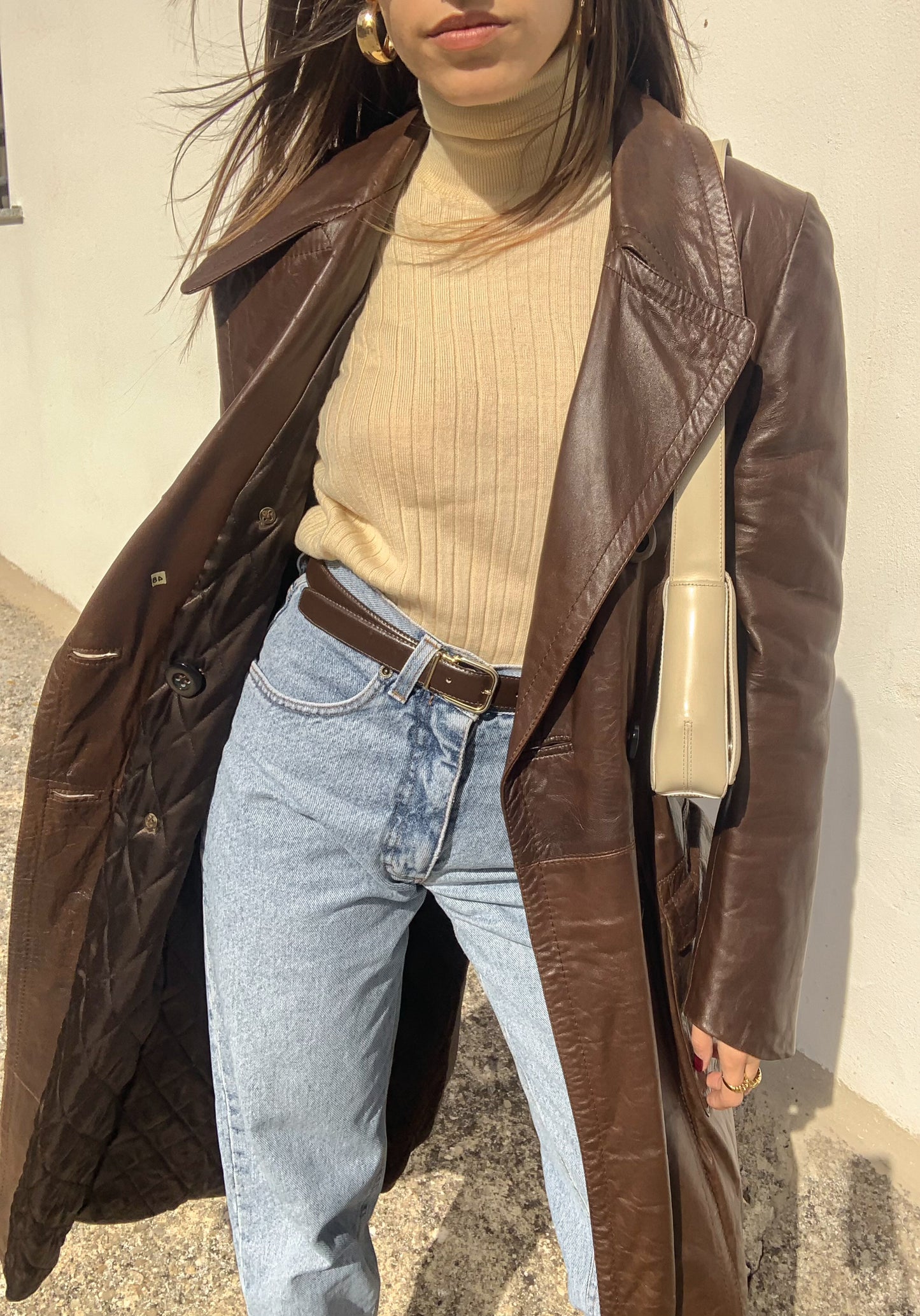Vintage double-breasted leather trench coat