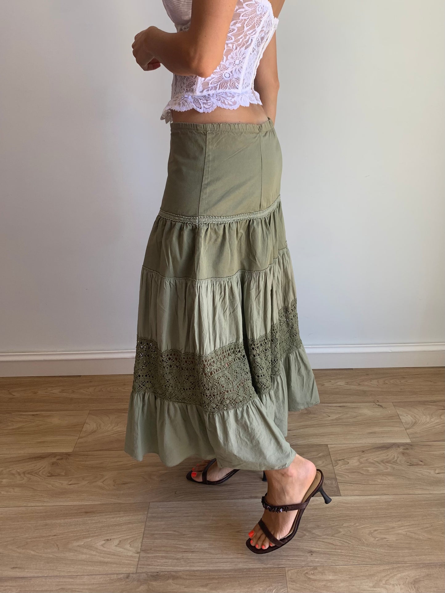 Tiered olive skirt