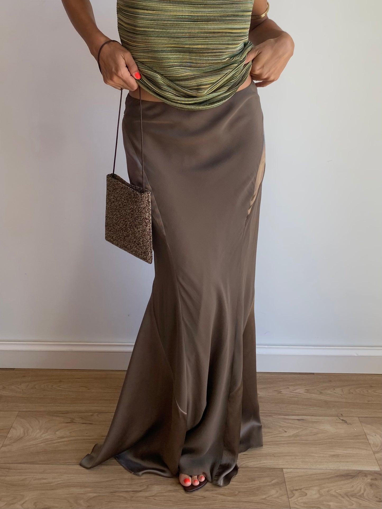 Taupe pure silk skirt