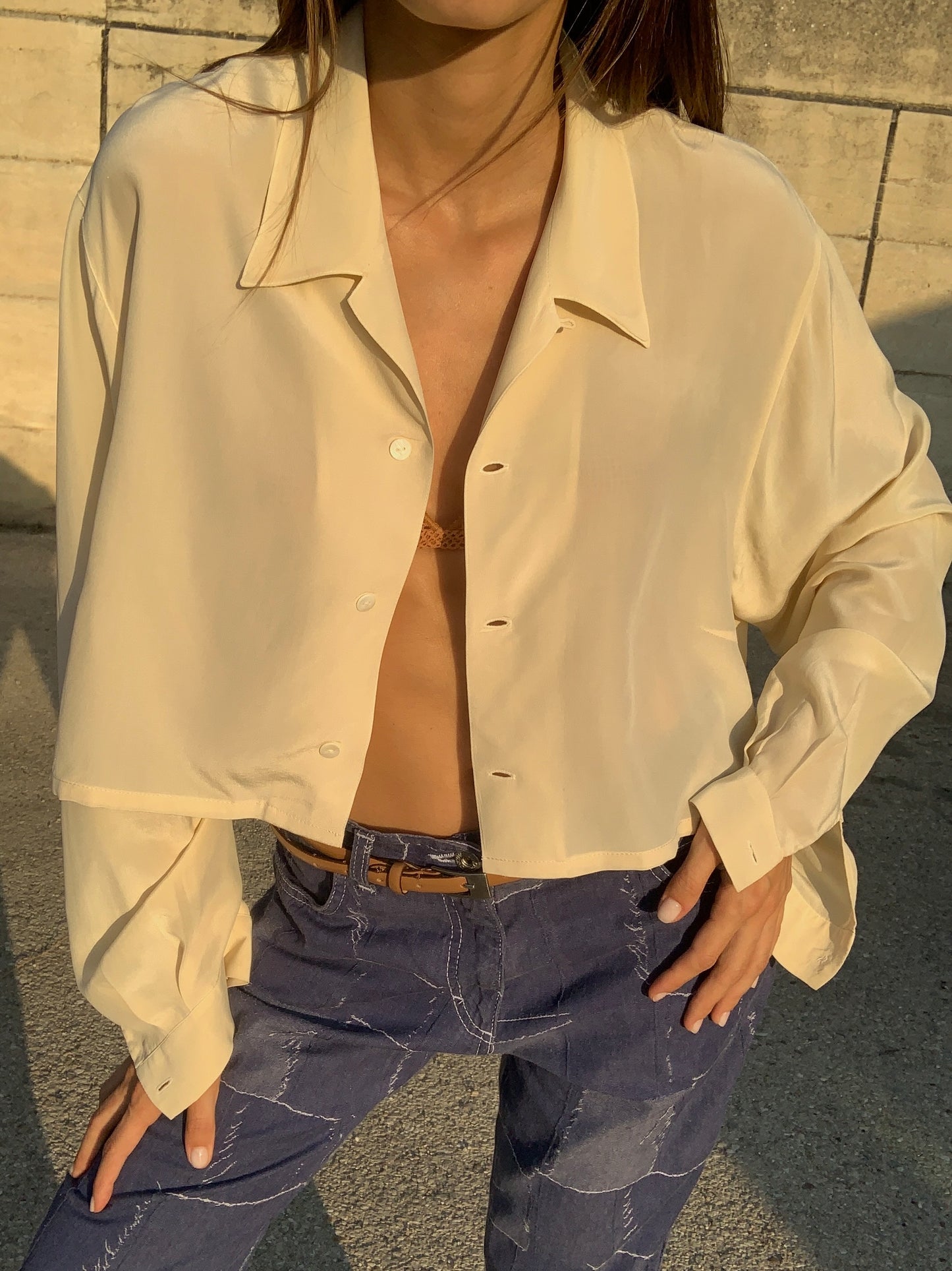 Cropped pure silk shirt