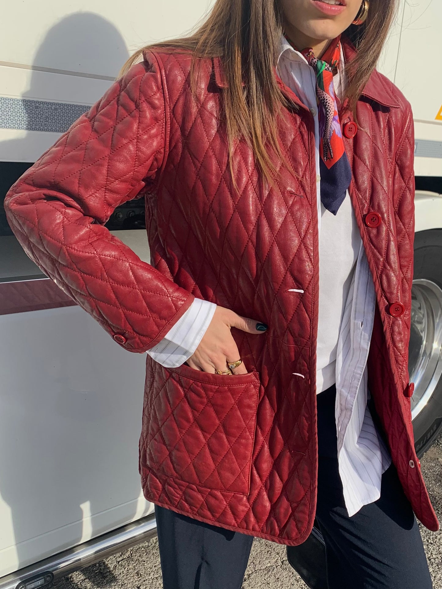 Genuine leather quilted jacket