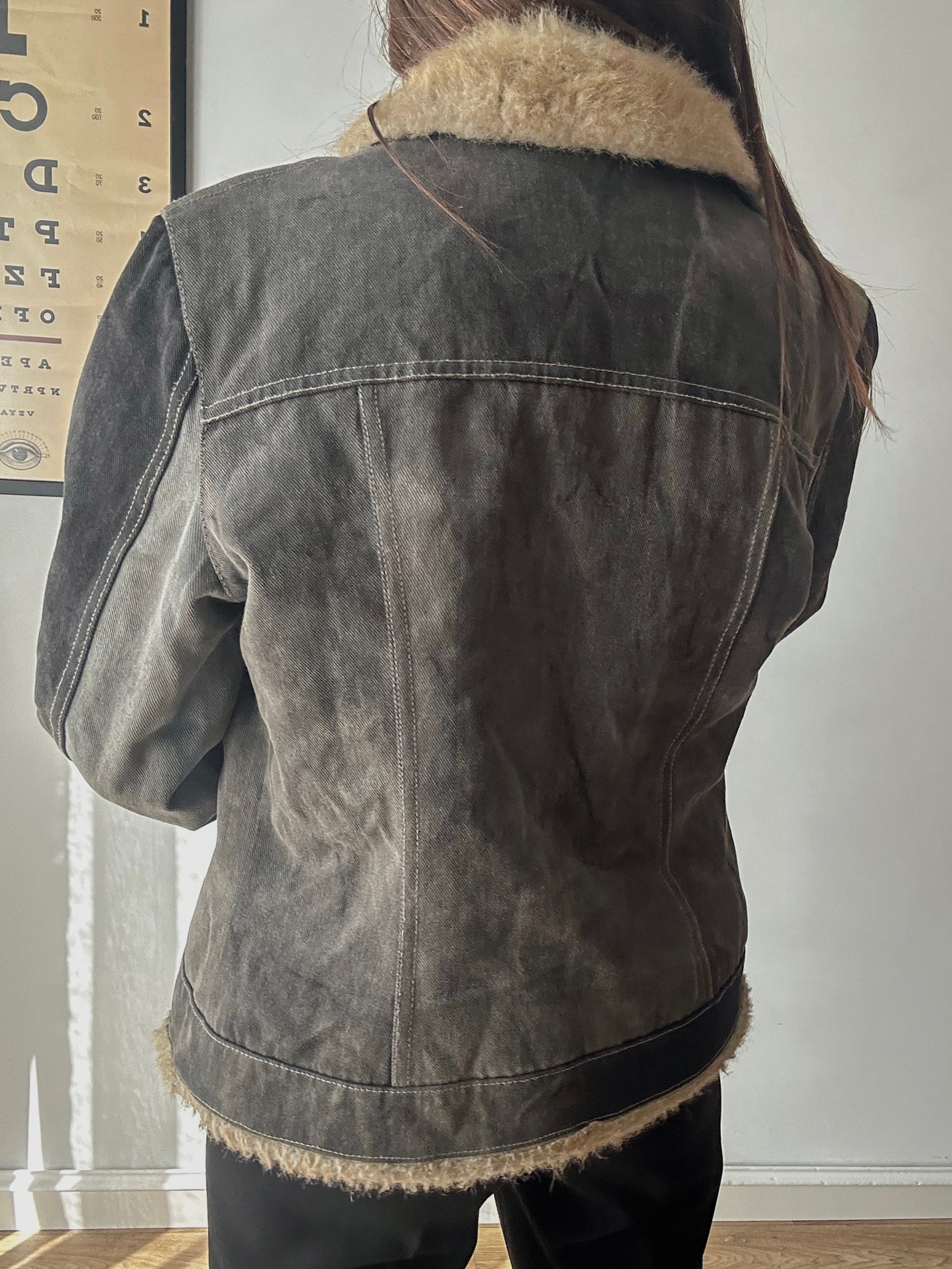 Faux fur washed denim jacket