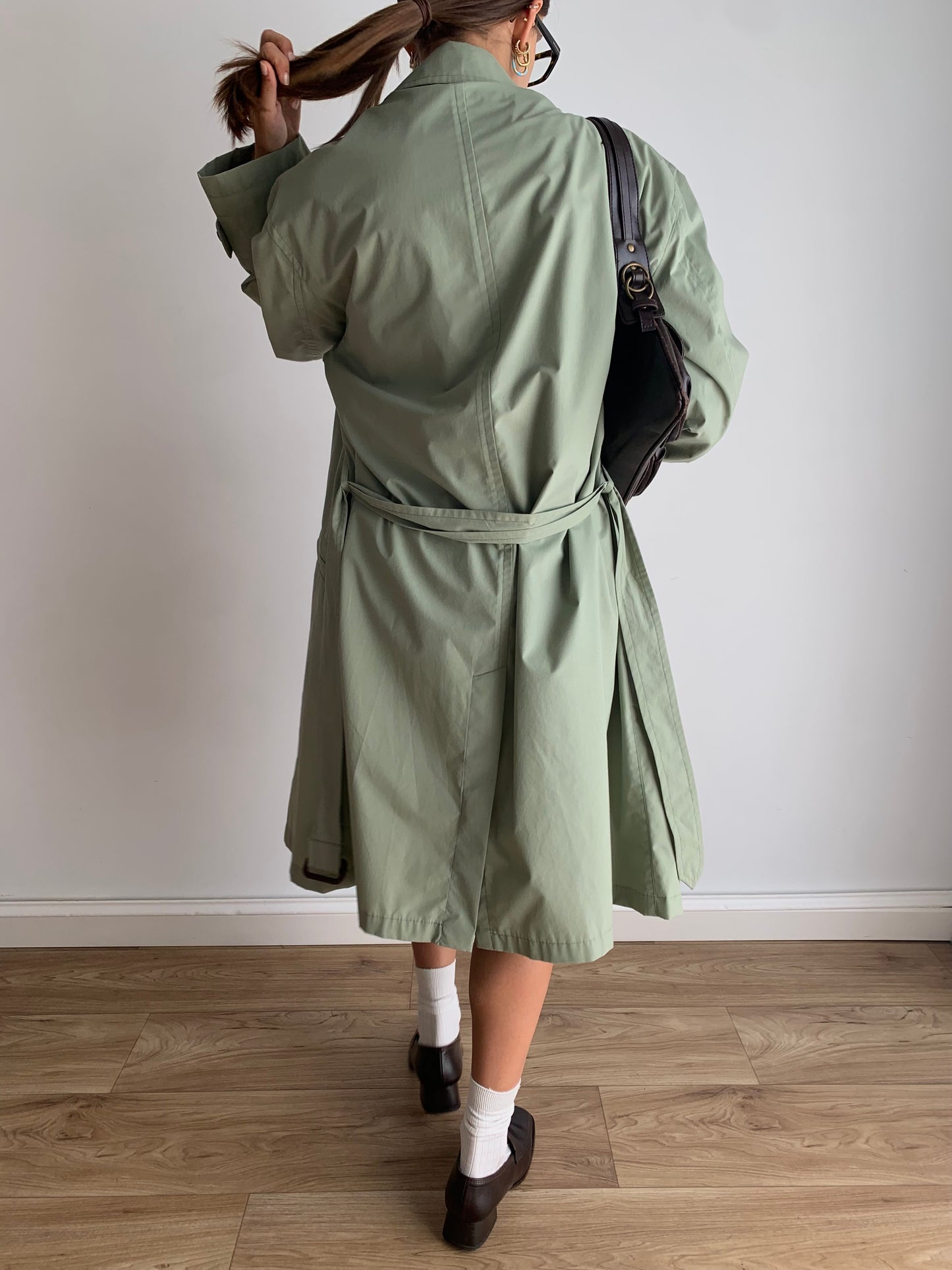 Mint green trench coat
