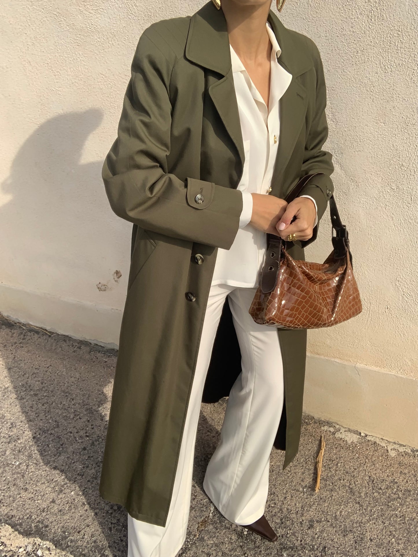 Vintage olive teddy trench coat