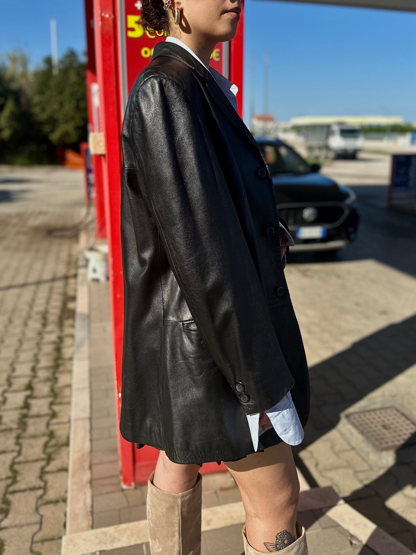 Black leather blazer