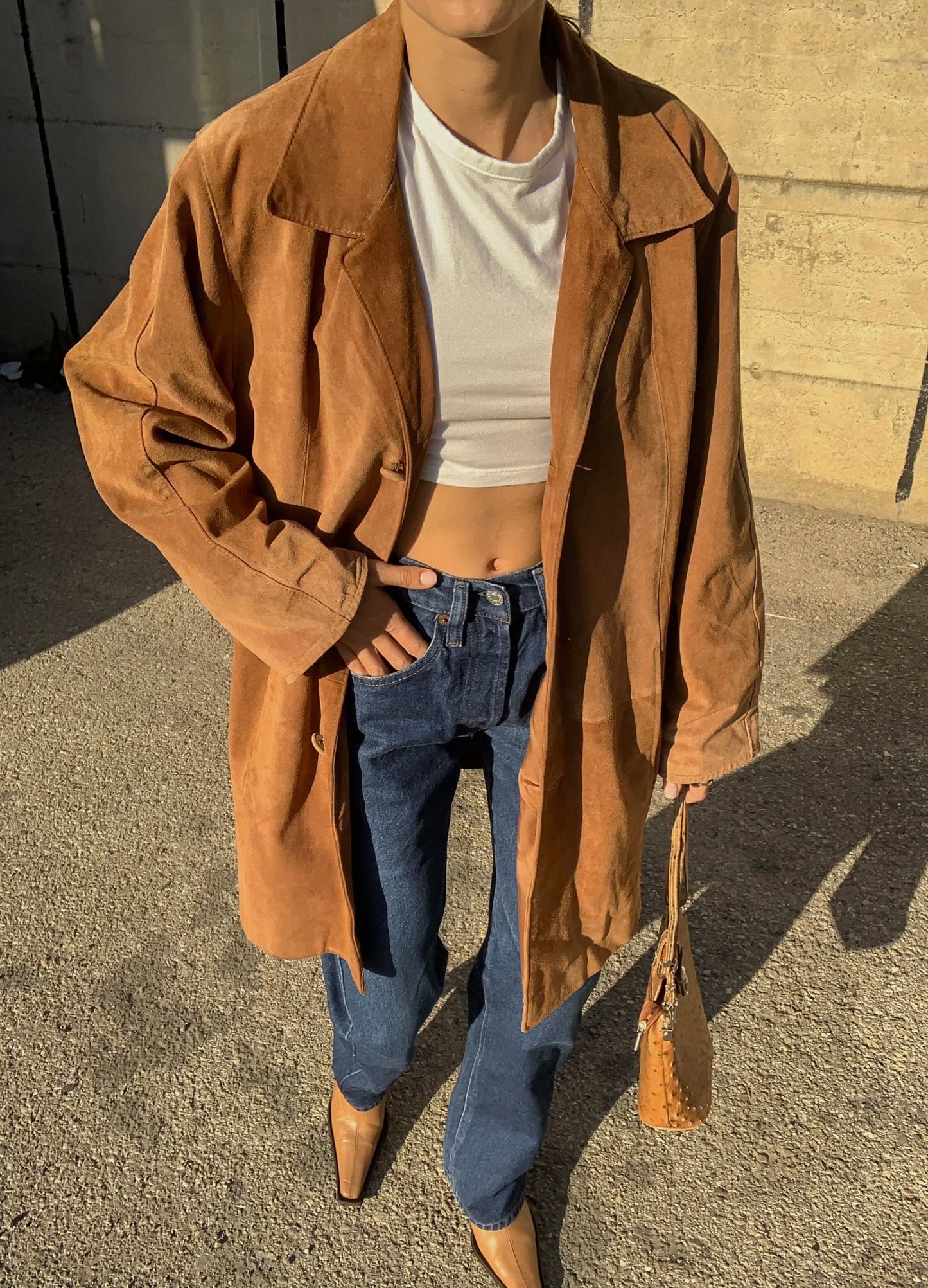Vintage cognac suede coat