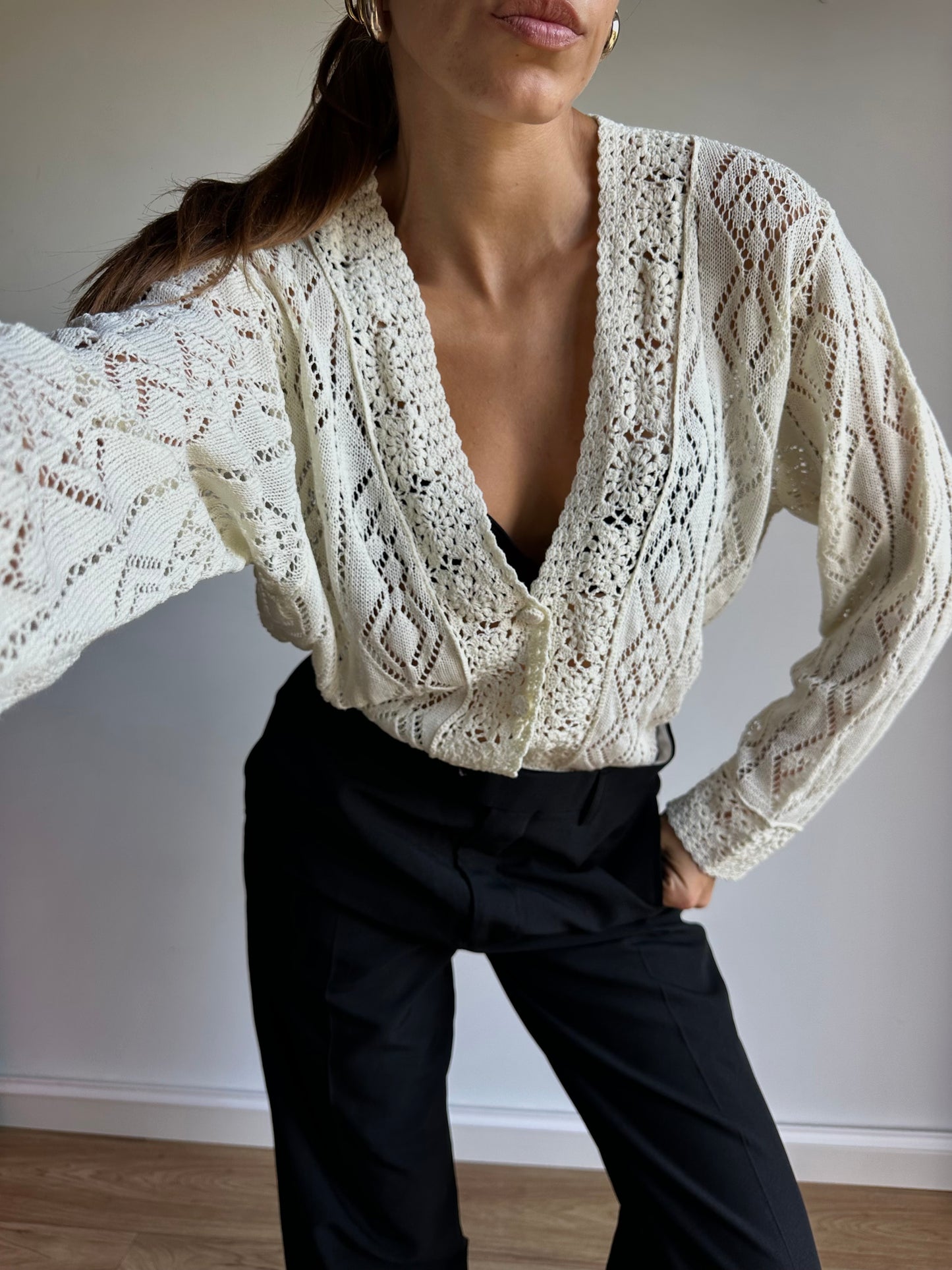 V-neck crochet cardigan