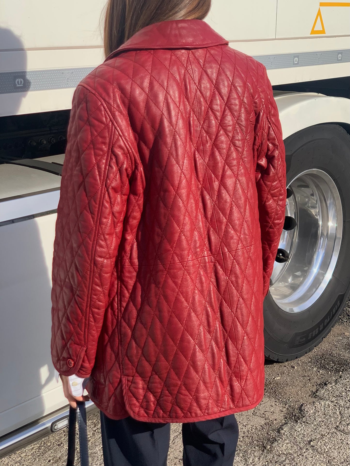 Genuine leather quilted jacket