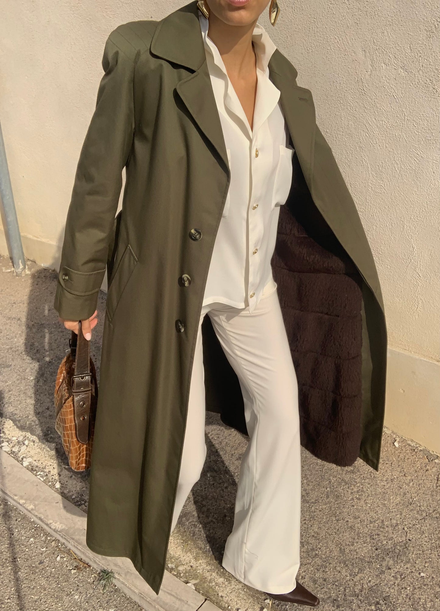 Vintage olive teddy trench coat