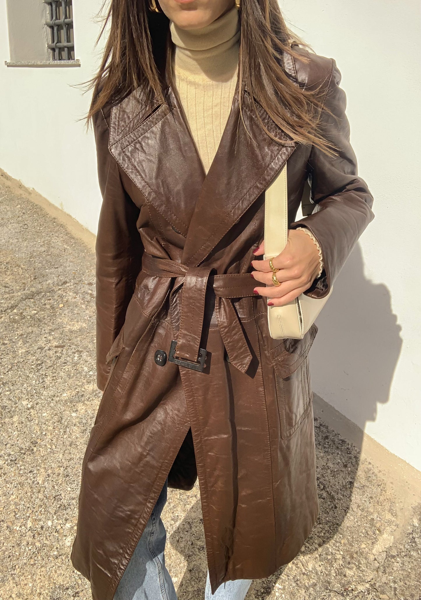 Vintage double-breasted leather trench coat