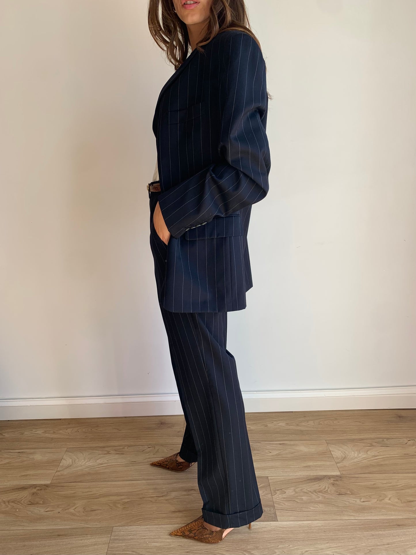 Gessato navy suit