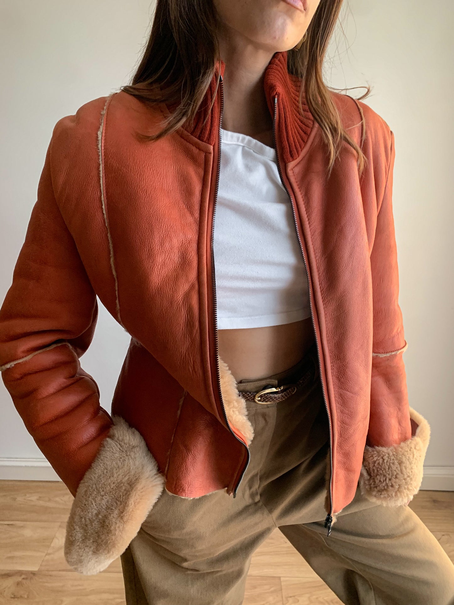Burnt orange shearling