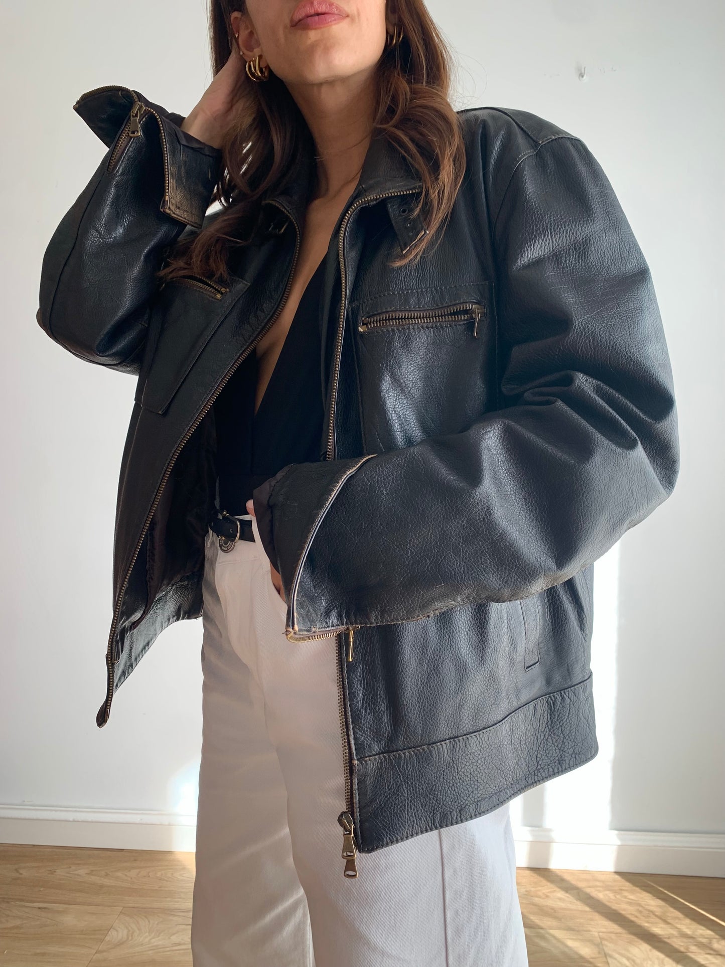 Distressed leather jacket
