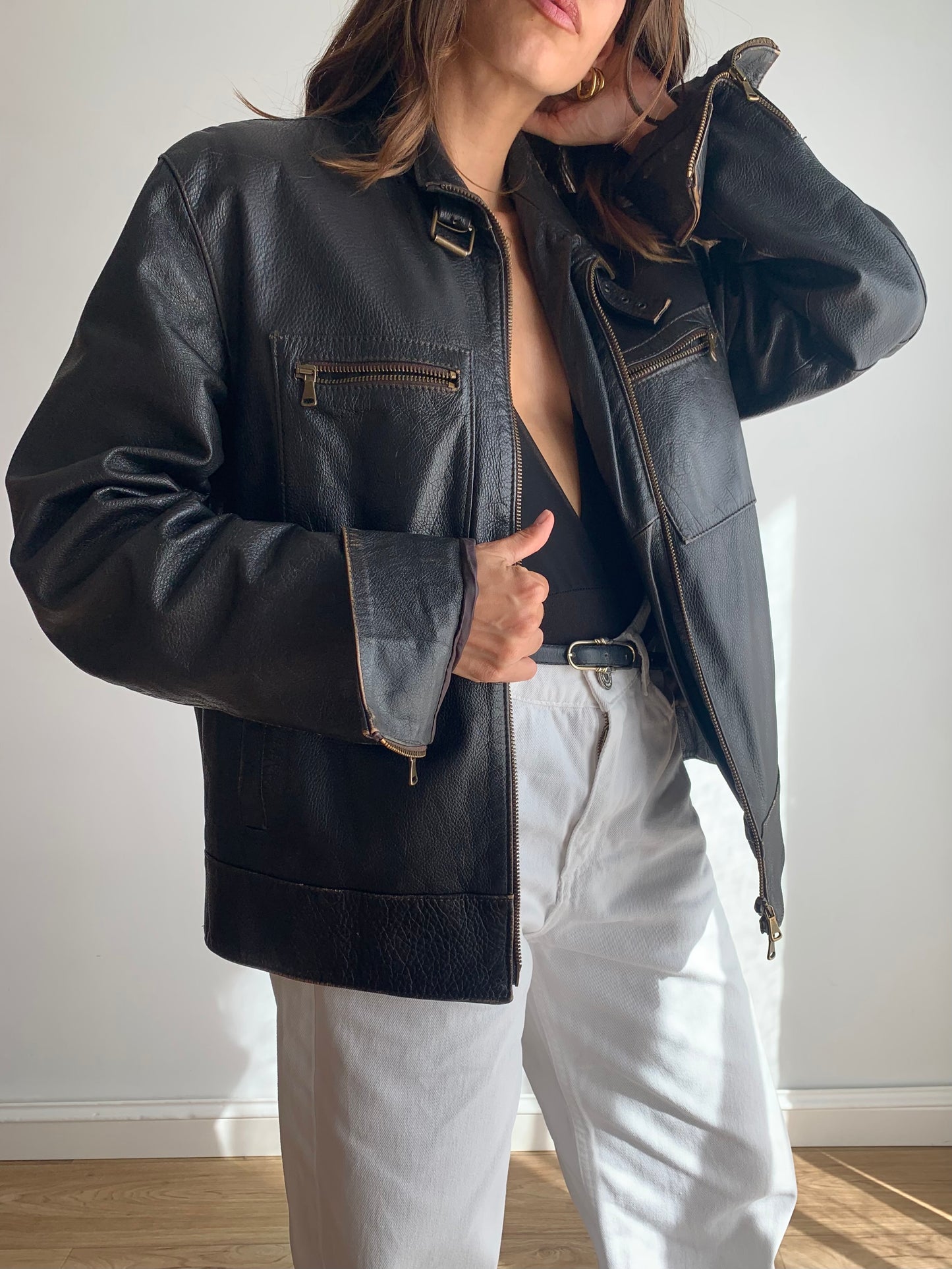 Distressed leather jacket