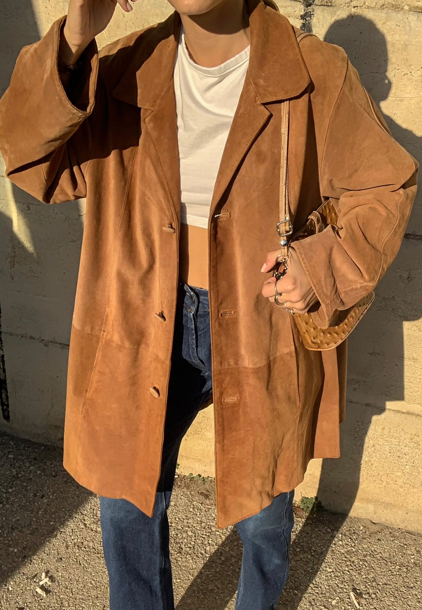 Vintage cognac suede coat