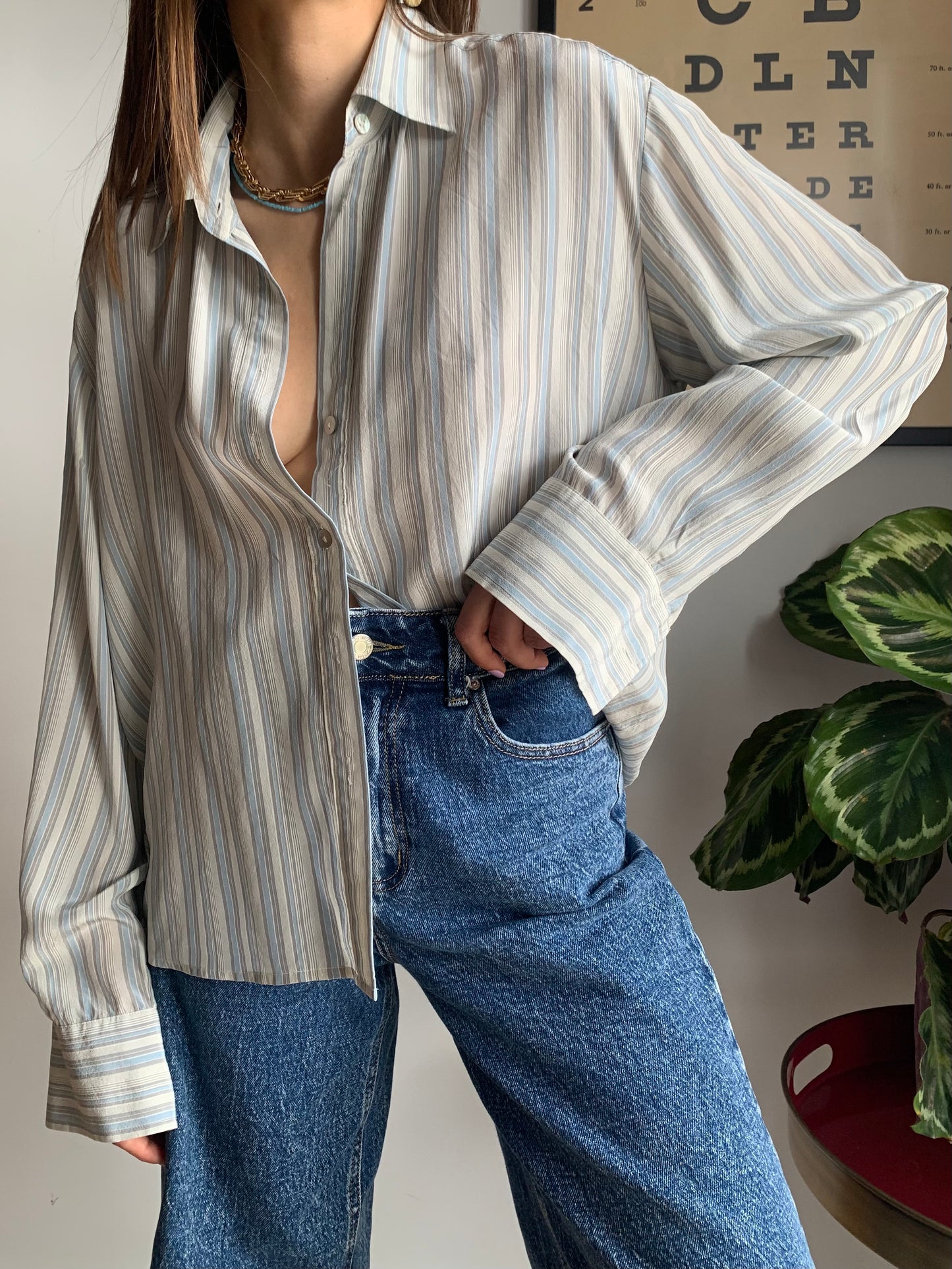 Striped pure silk shirt
