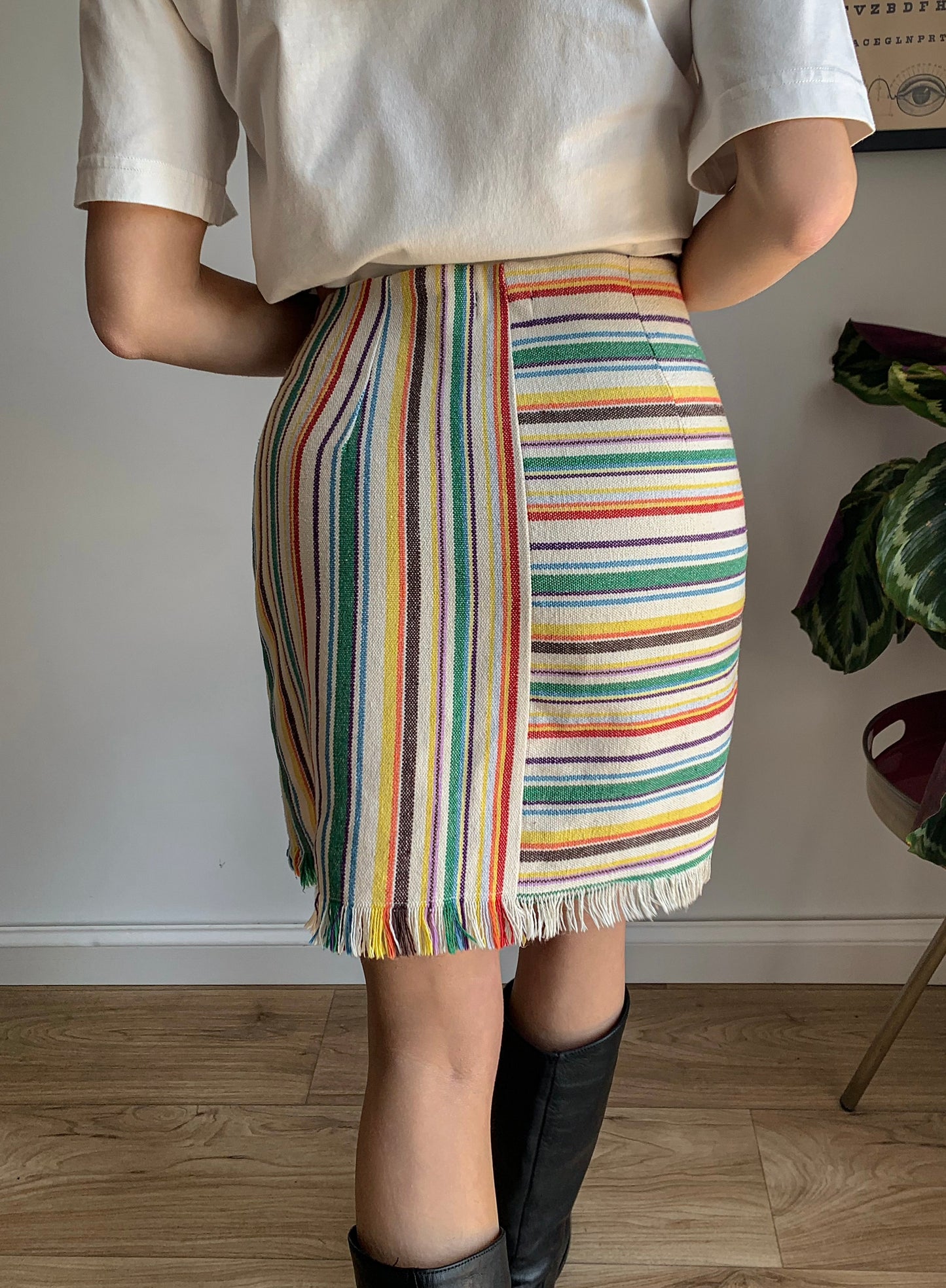 Striped + fringes mini skirt