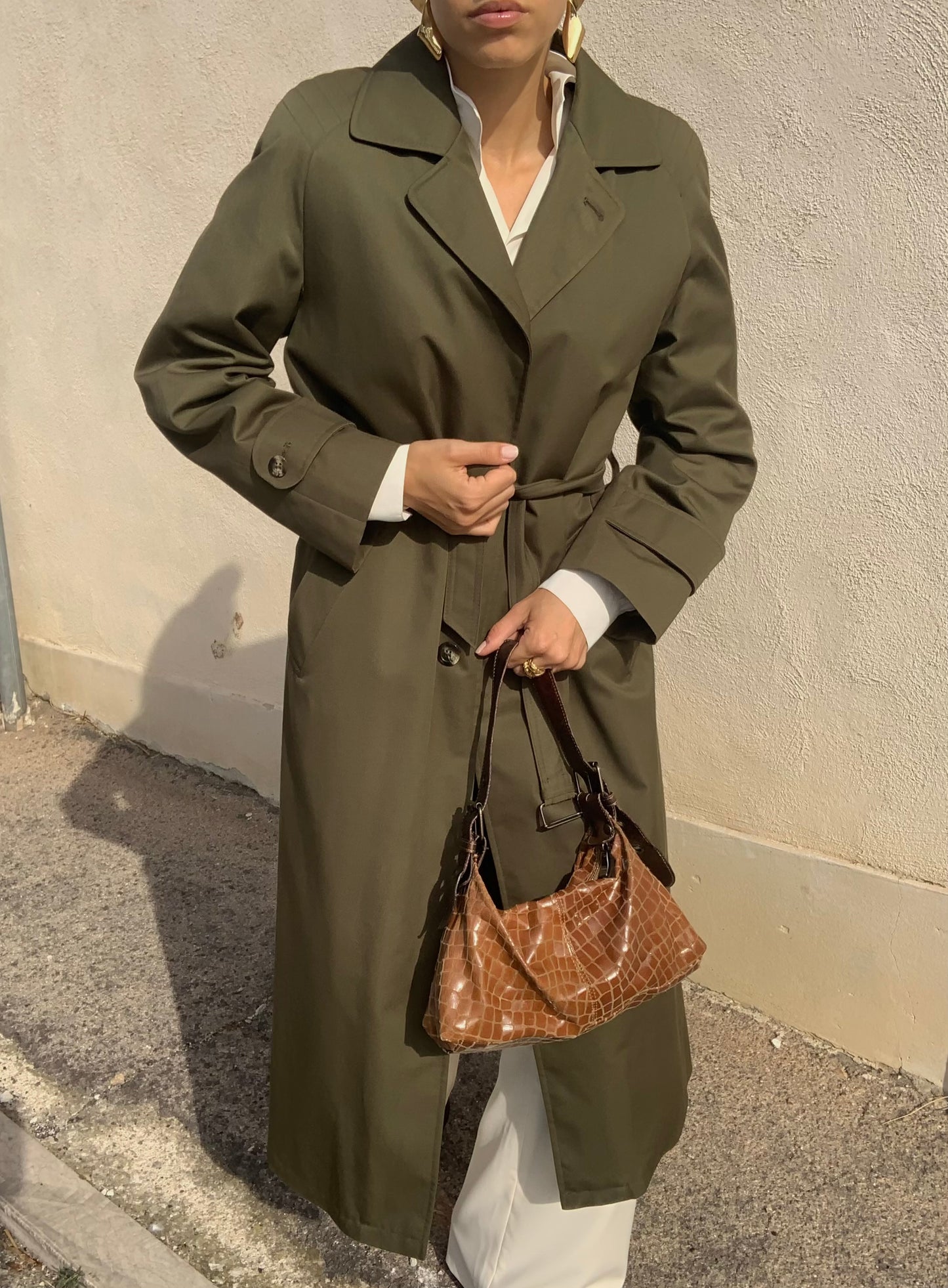 Vintage olive teddy trench coat