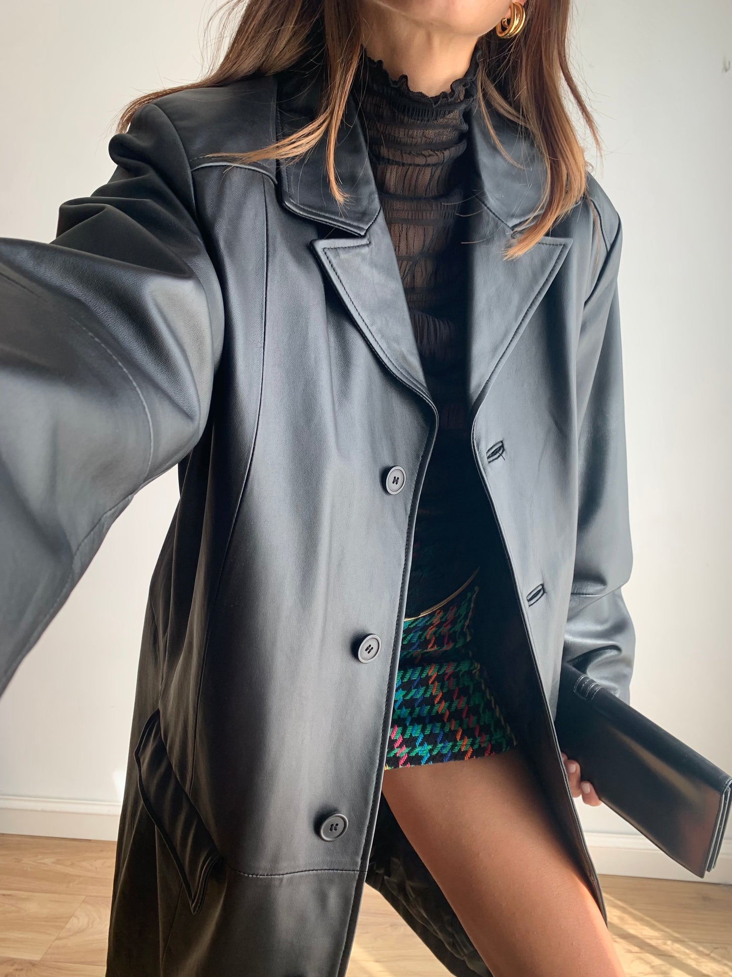 Leather trench coat