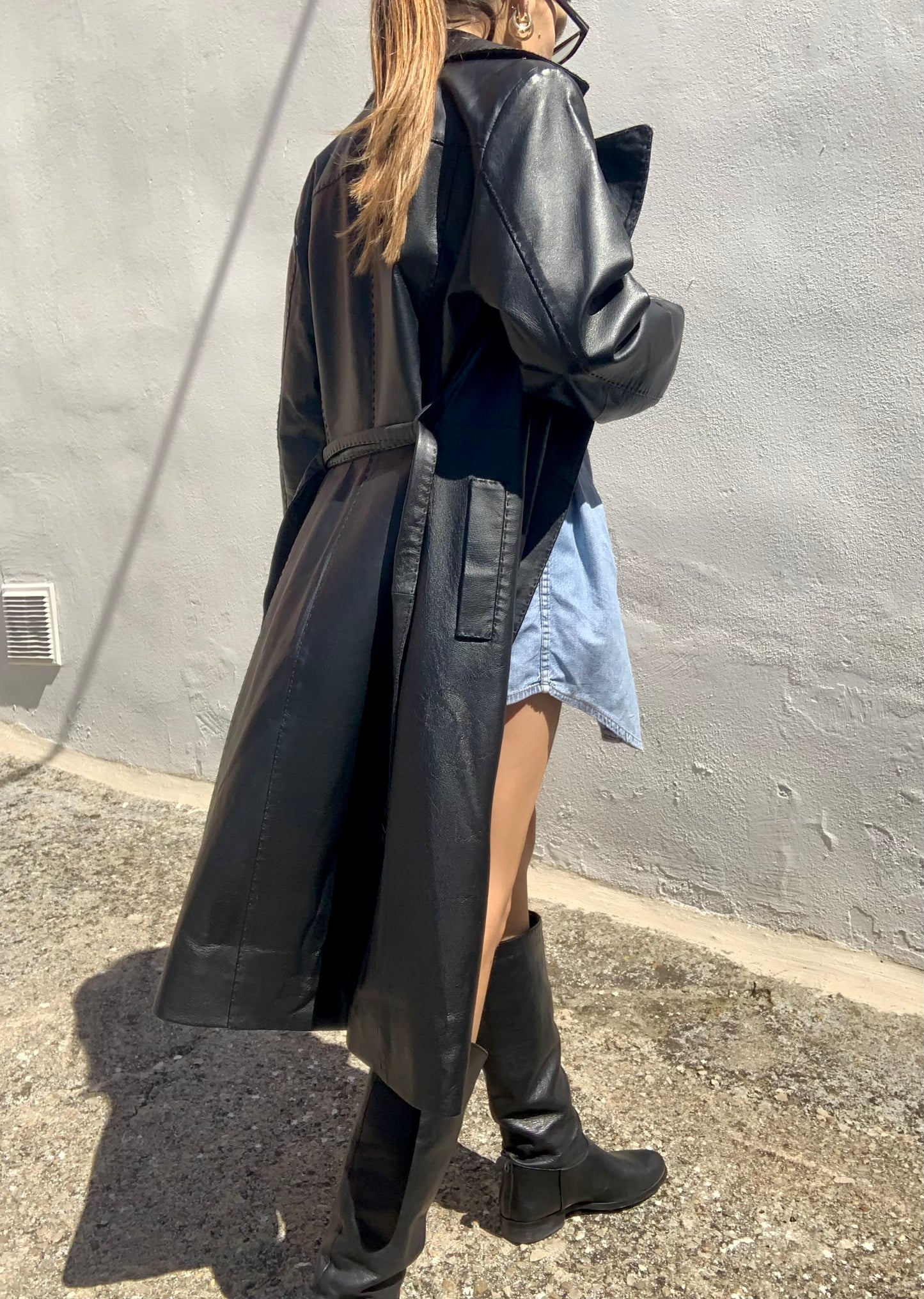 Vintage double-breasted leather trench coat