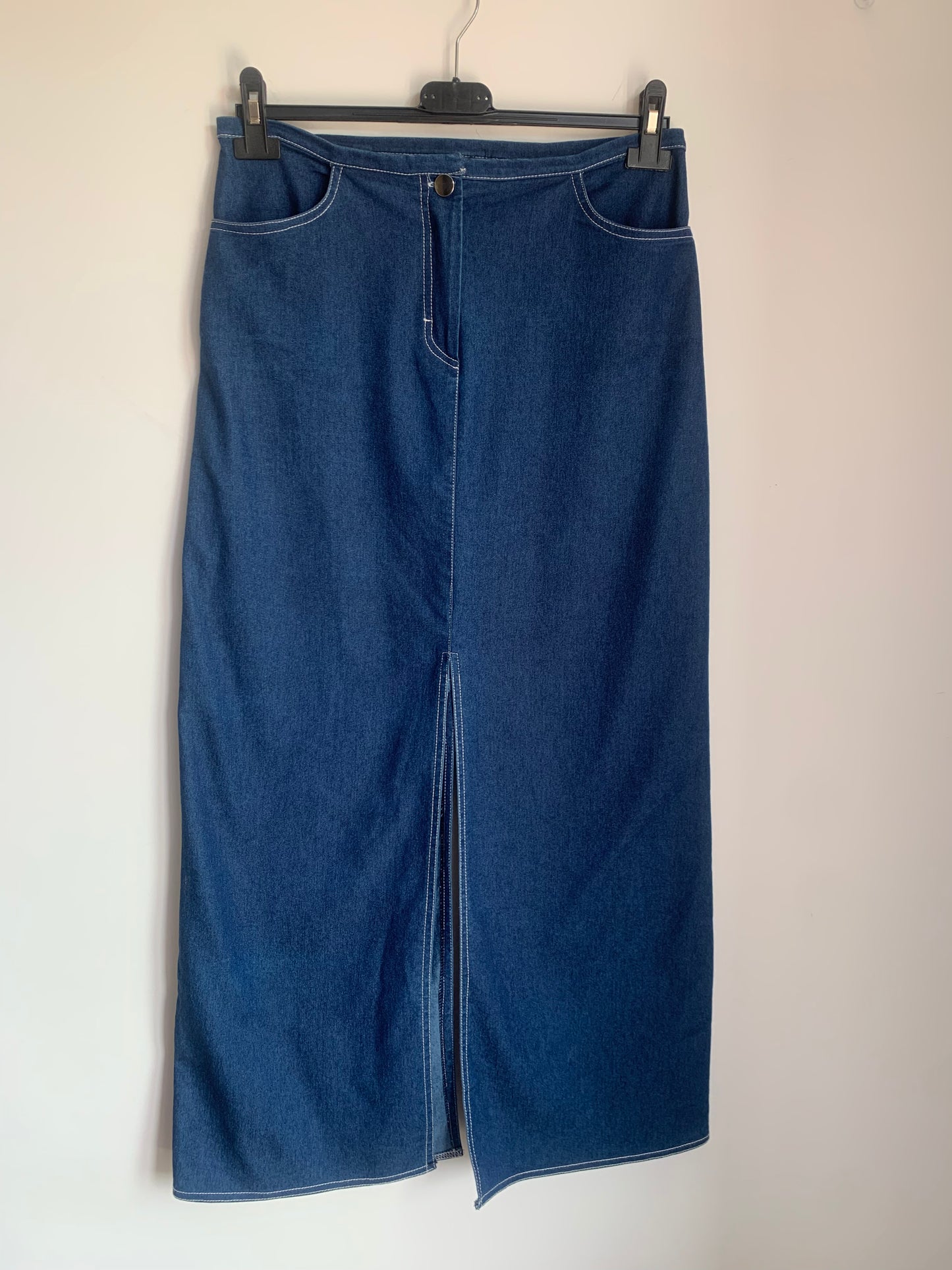 Vintage denim long slit skirt