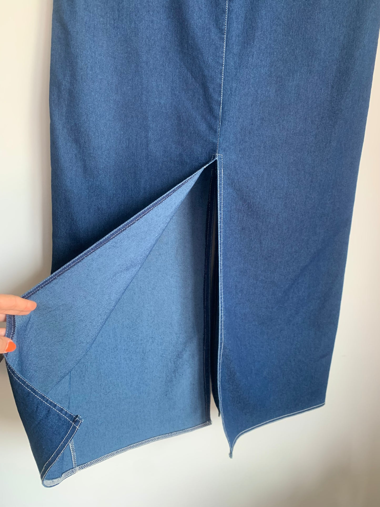 Vintage denim long slit skirt