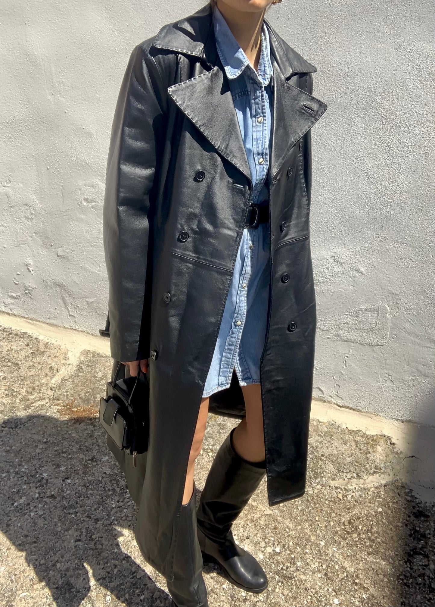 Vintage double-breasted leather trench coat