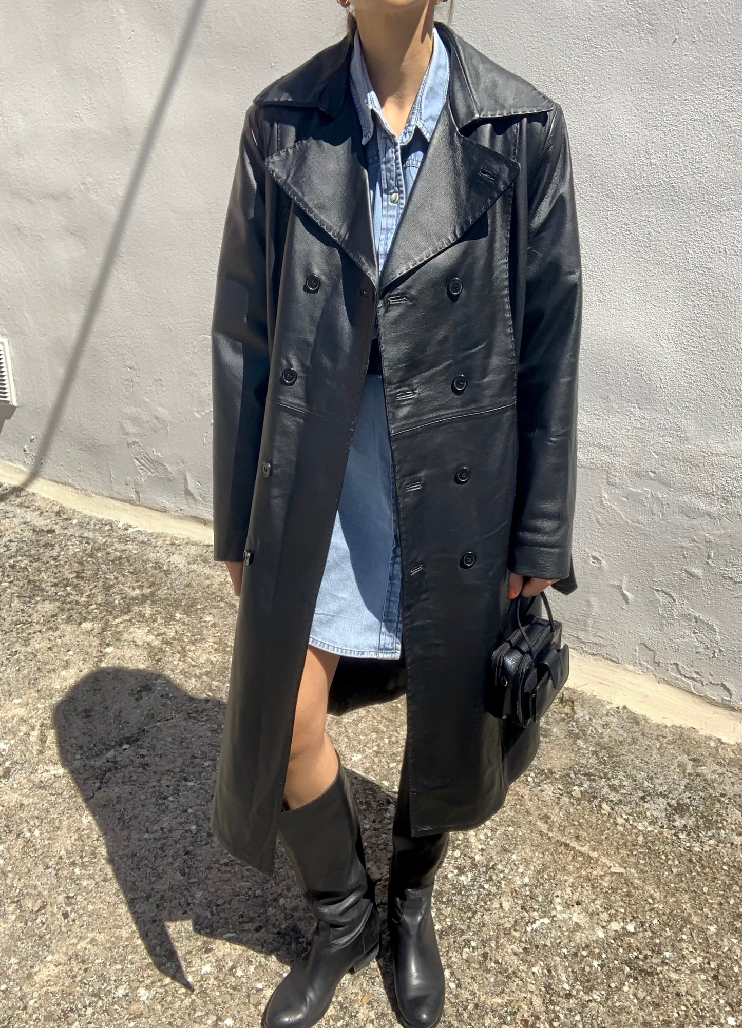 Vintage double-breasted leather trench coat