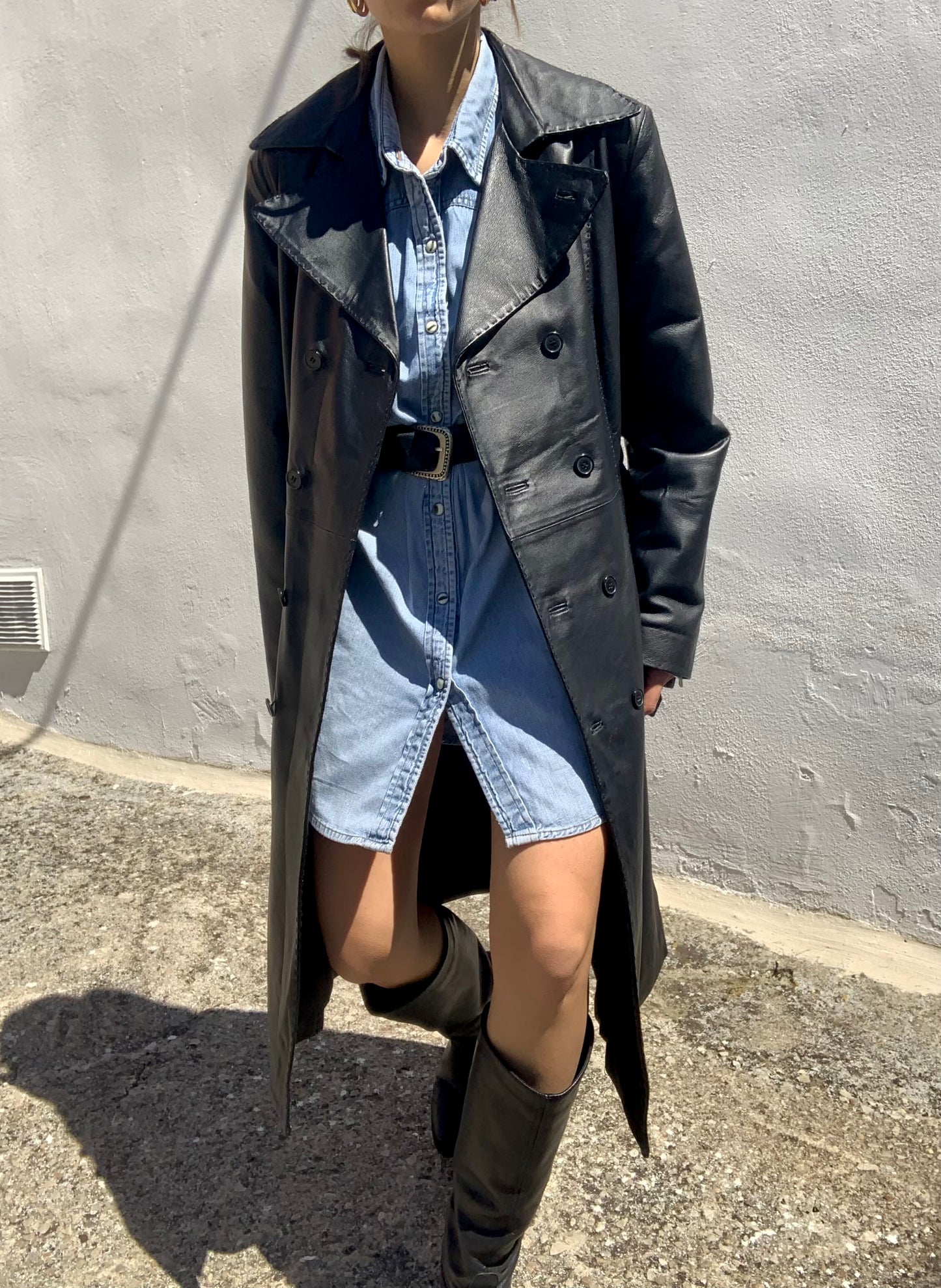 Vintage double-breasted leather trench coat