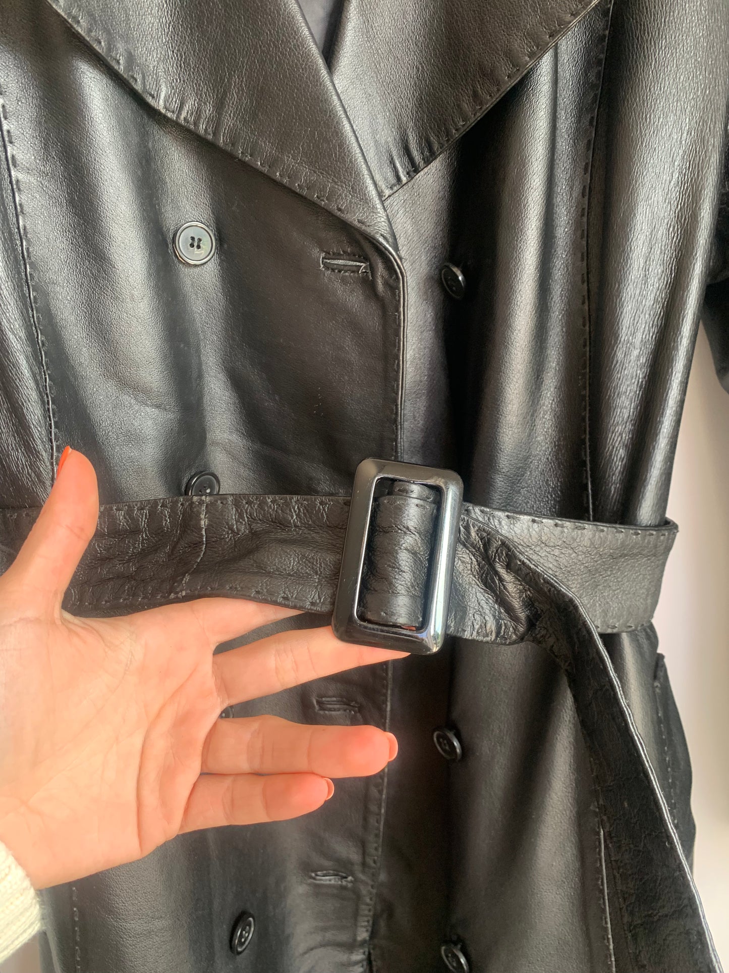 Vintage double-breasted leather trench coat