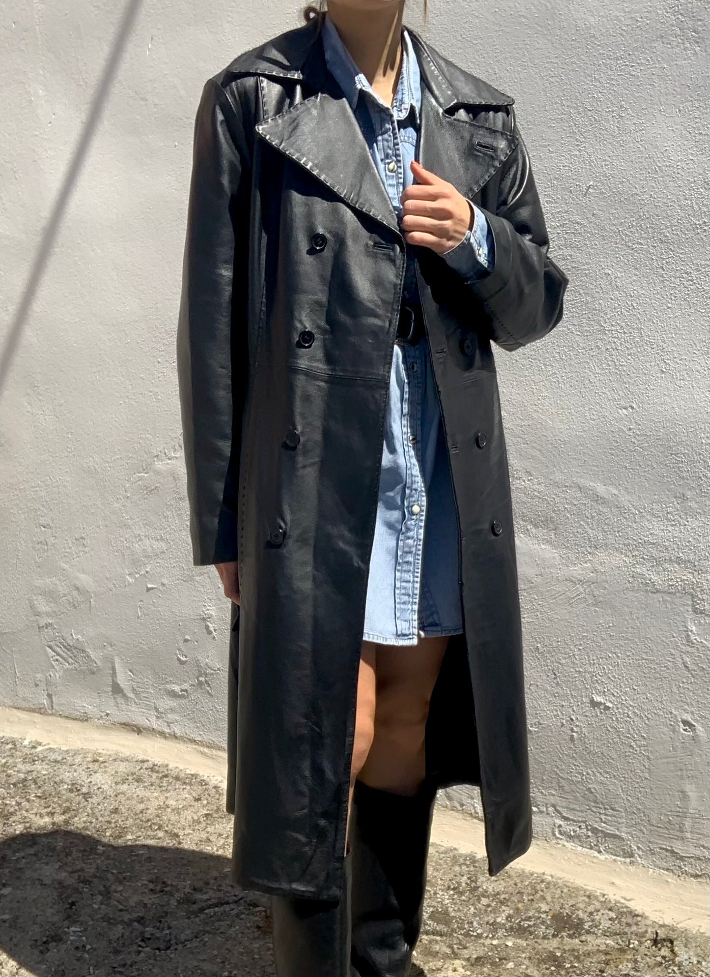Vintage double-breasted leather trench coat